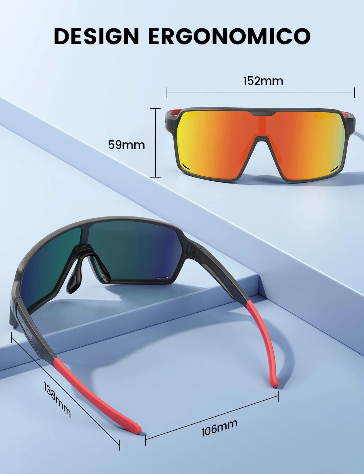 Lamicall Occhiali da Sole Ciclismo Polarizzati UV400 TR90 Telaio Infrangibile Ultraleggero Sportivi Regolabili