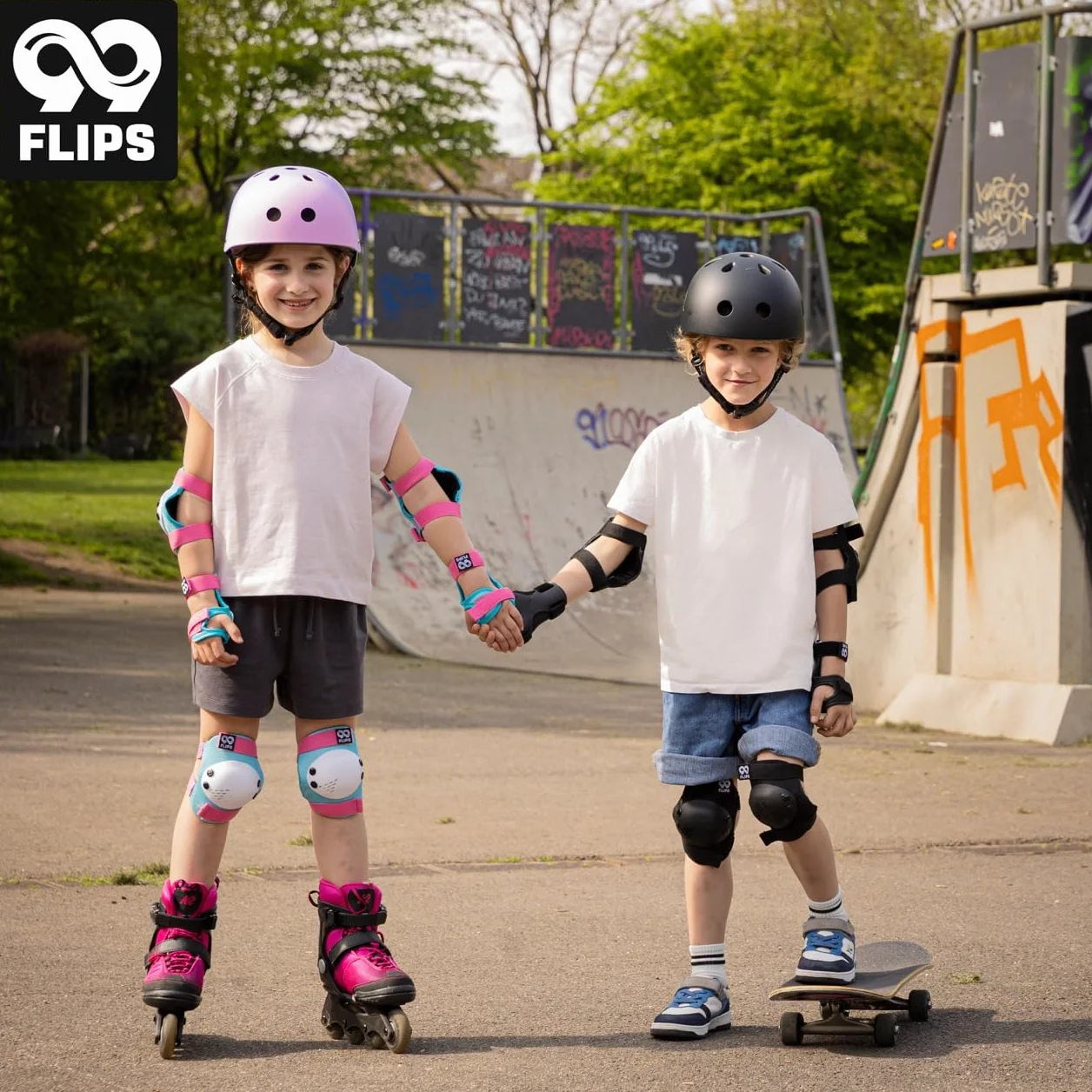 Protezioni Pattini Bambina 3-12 Anni - Ginocchiere, Gomitiere e Protezioni Mani Set da 6 Pezzi per Skateboard, Monopattini e Pattini a Rotelle