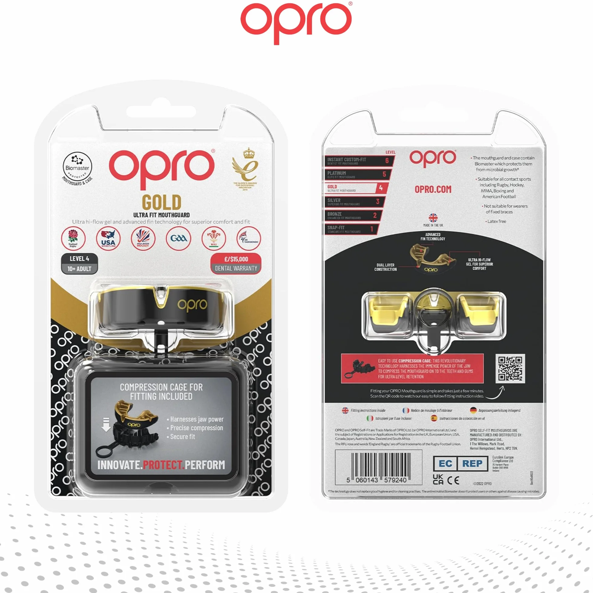 OPRO Paradenti Livello Oro – Aderenza Ottimale – Protezione Dentale per Boxe, MMA, Rugby, Hockey