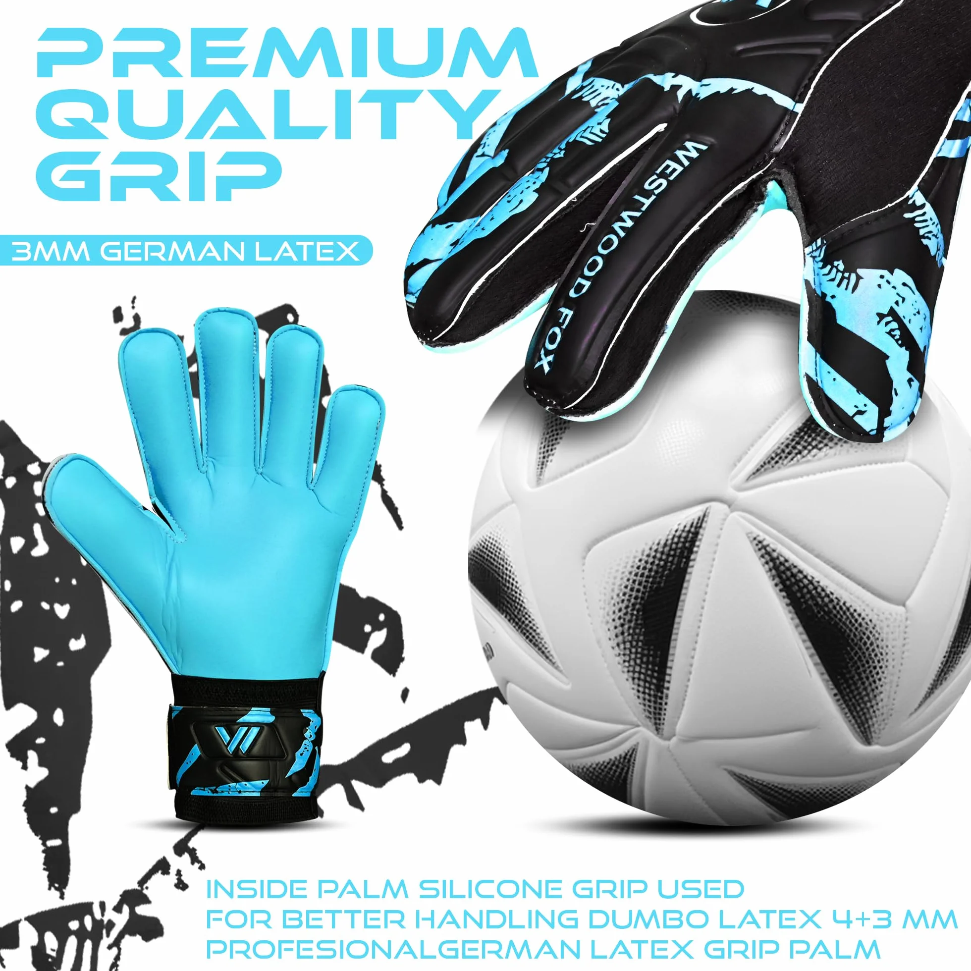 WESTWOOD FOX Guanti da portiere protezione dita calcio bambini ragazzi adulti