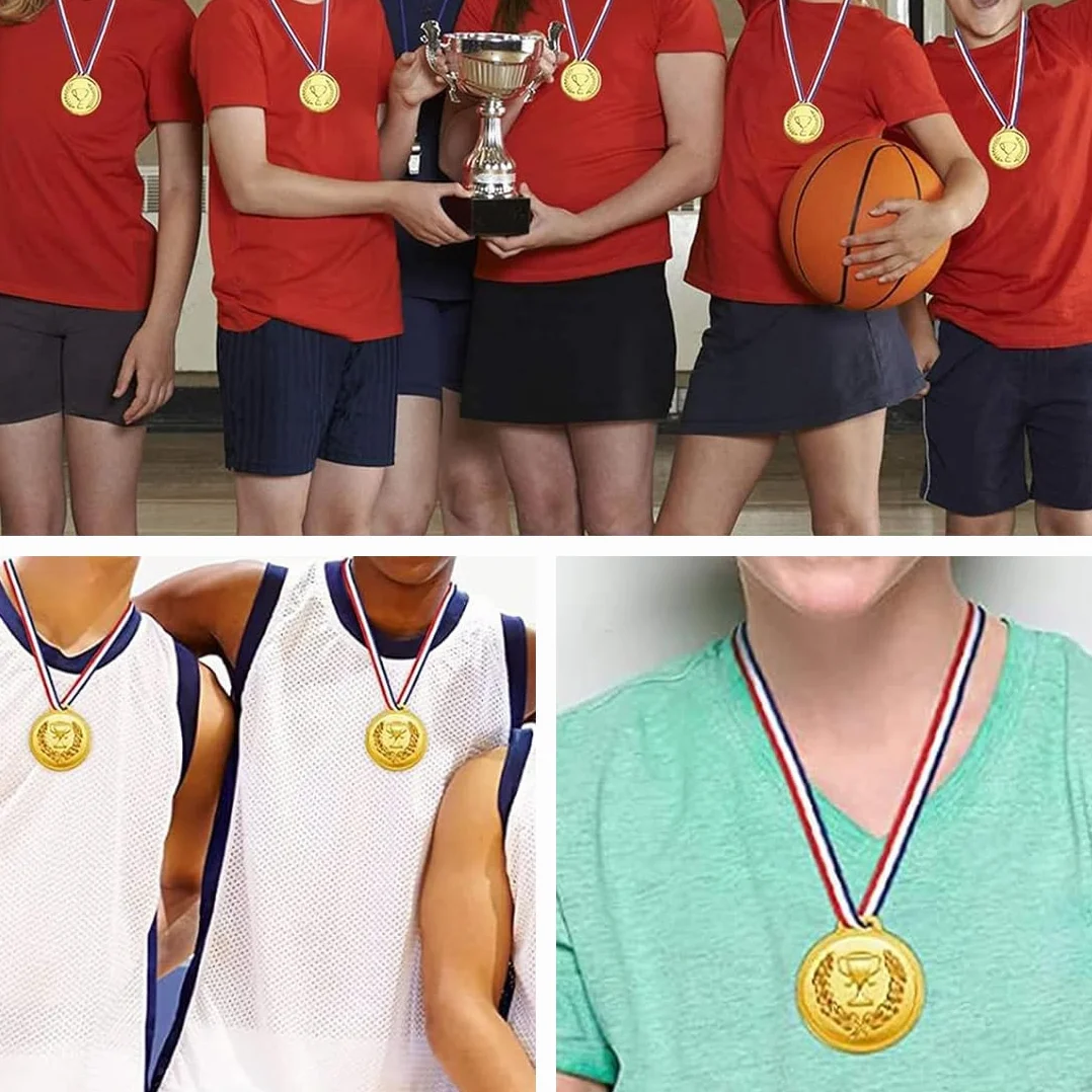 Medaglie Compleanno Bambini, Set di 6 Medaglie Olimpiche in Plastica con Nastri