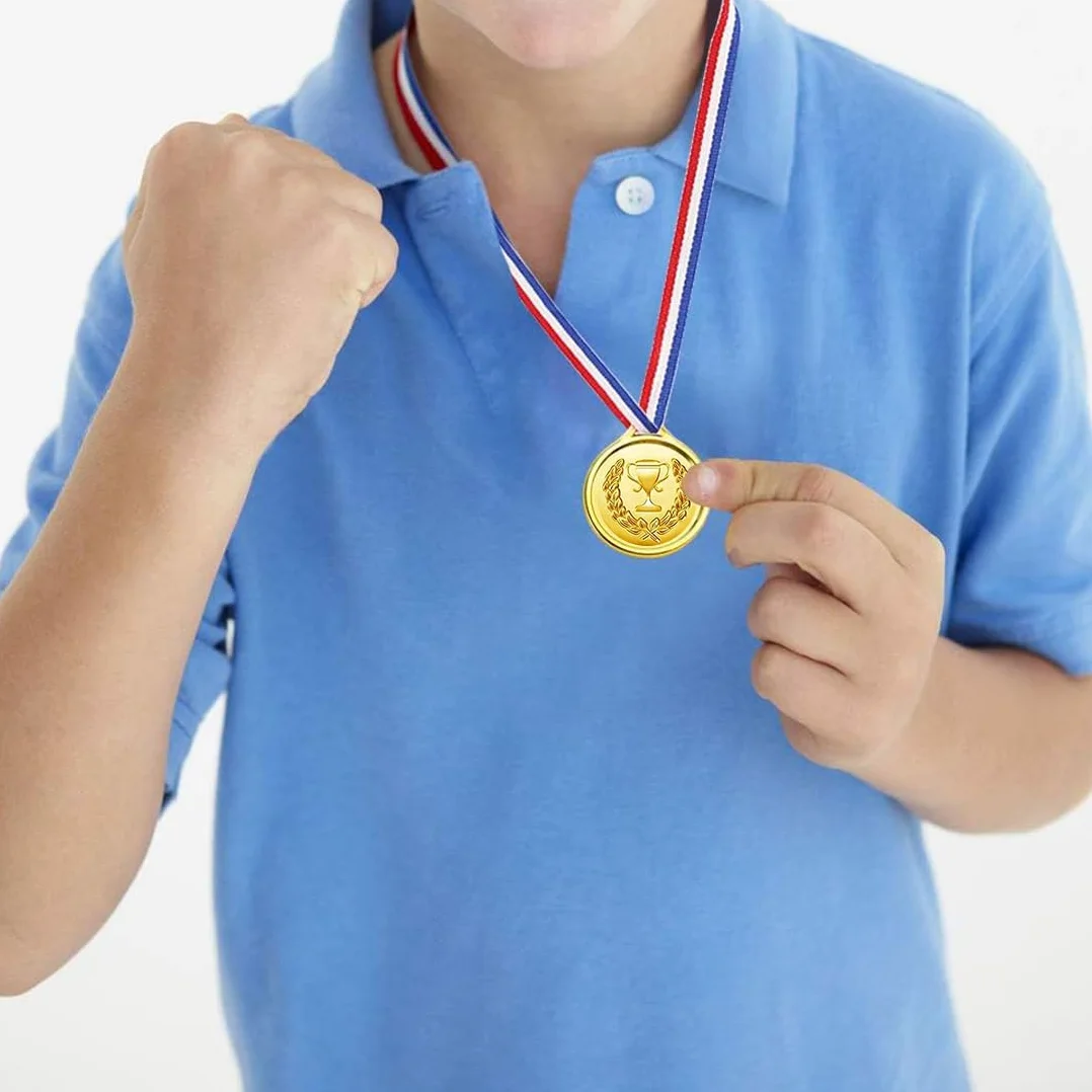 Medaglie Compleanno Bambini, Set di 6 Medaglie Olimpiche in Plastica con Nastri
