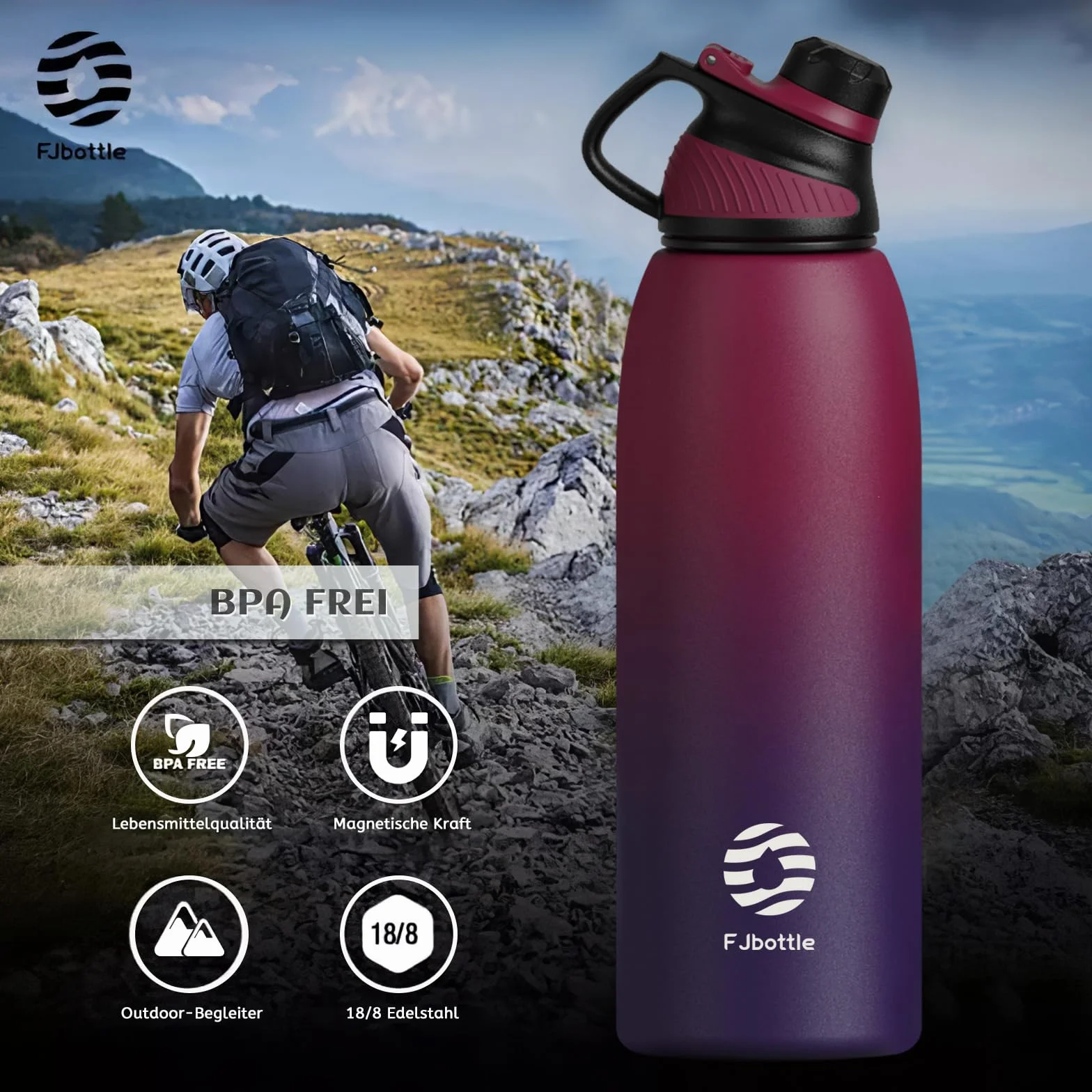 Fjbottle Borraccia Termica 1500ML, Bottiglia Termica per Bambini - Senza BPA, Acciaio Inox per Scuola Sport Palestra