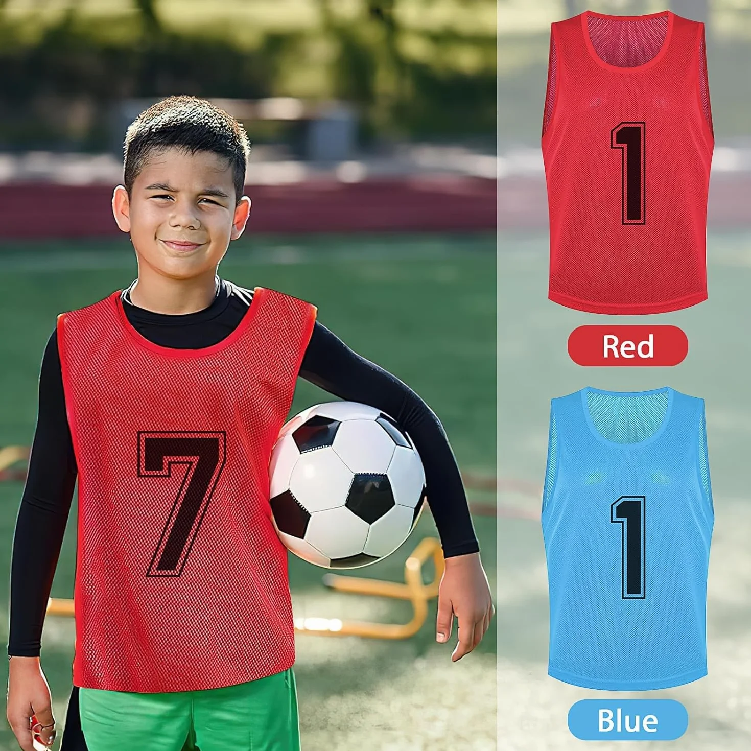 Gilet in rete di nylon Scrimmage da 24 pezzi per allenamento di squadra, basket, calcio, rosso e blu, 36x63x57cm