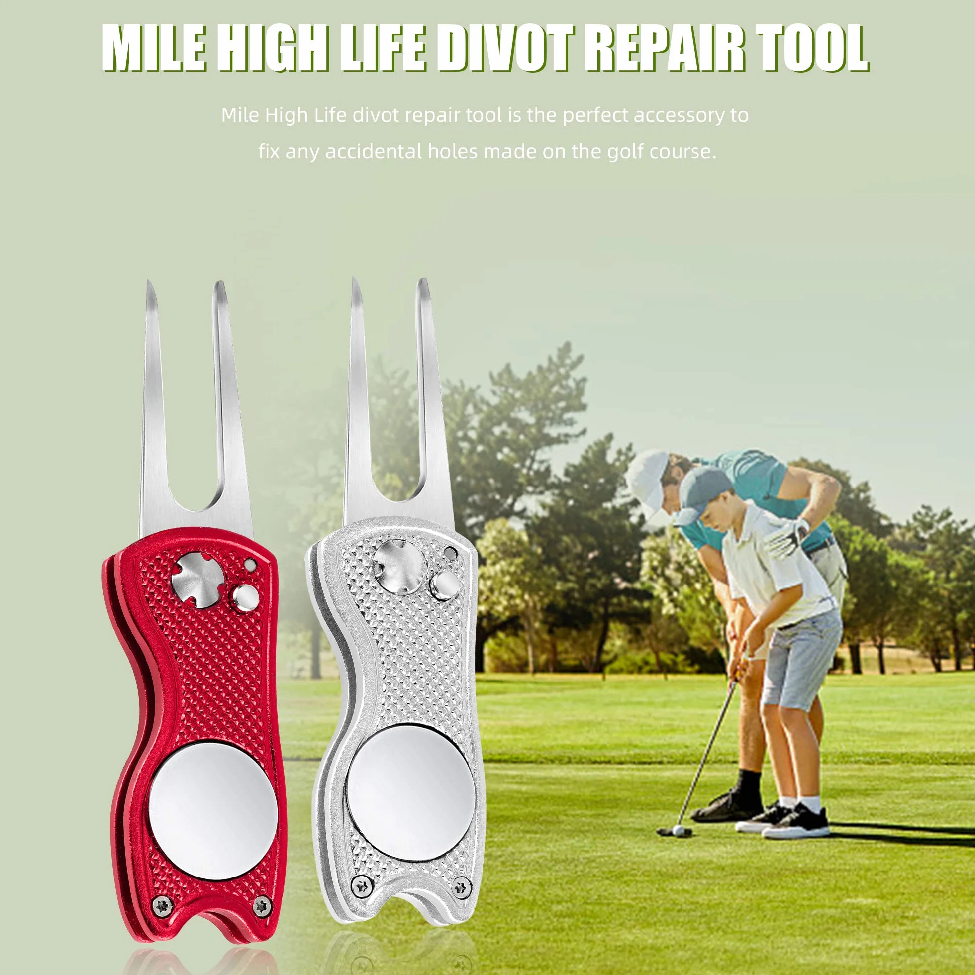 Mile High Life 4 pezzi Golf Divot Tool pieghevole metallo riparazione pop-up indicatore magnetico
