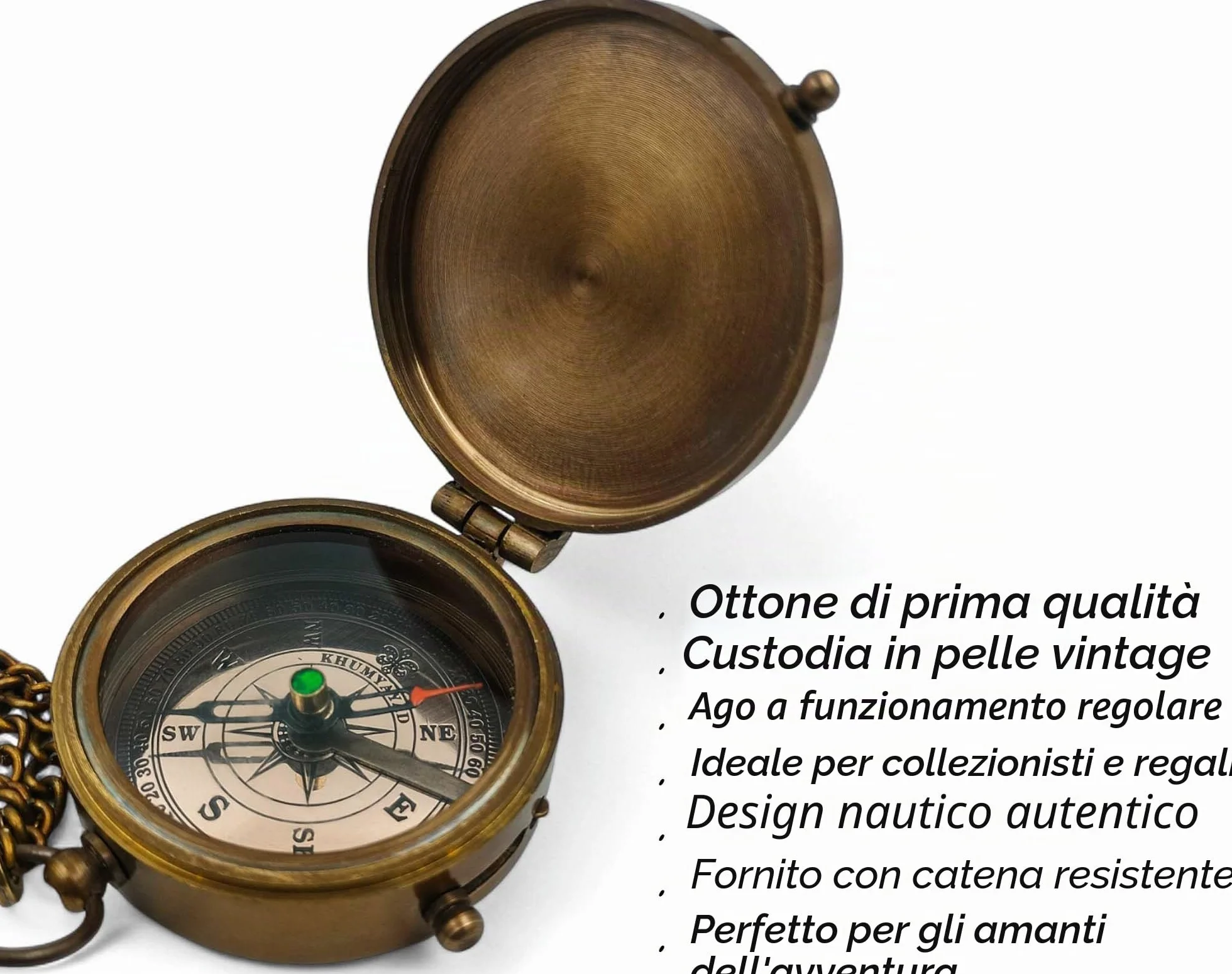 Bussola tascabile in ottone nautica anticata steampunk con custodia in pelle