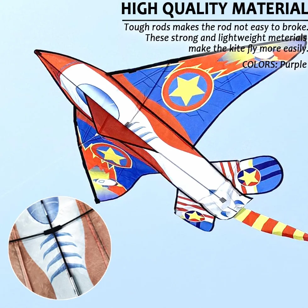 Fighter Plane Kite for Kids and Adults, Easy to Fly Kite with 100M Line, Colorful Kite for Beginners