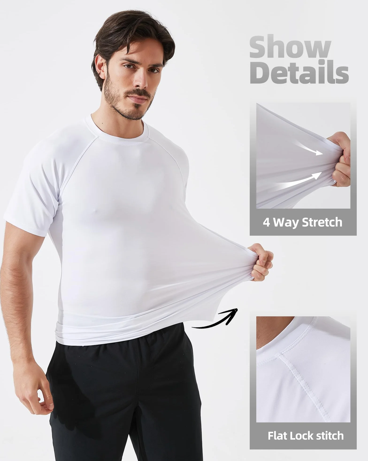 Arcweg Rashguard Mare Surf Uomo Maniche Corte Protezione Solare UV UPF 50+ Asciugatura Veloce Maglia Anti UV Pescs Stile Sciolto Elastica Maglietta Piscina