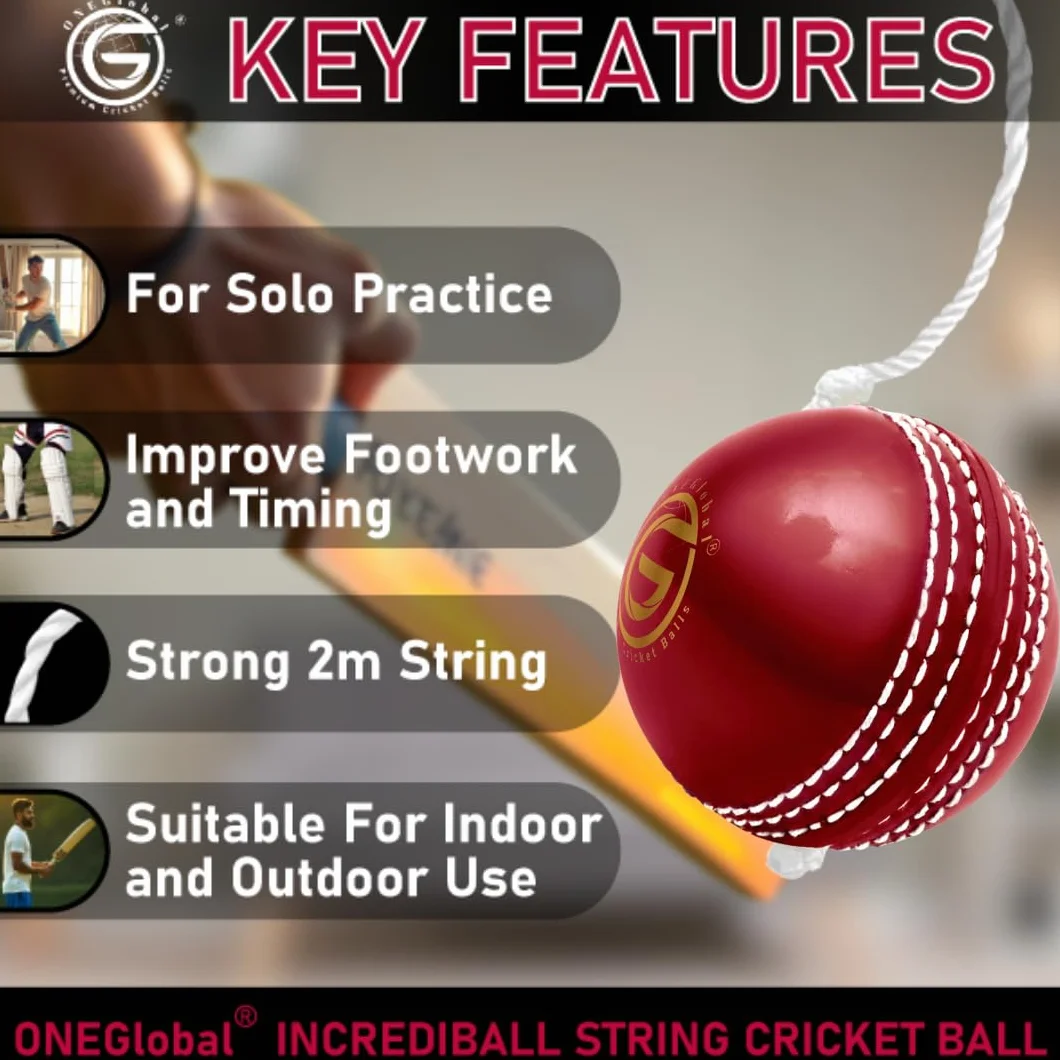 Incrediball Palla da Cricket Morbida con Corda per Allenamento Esterni e Interni - Rosso