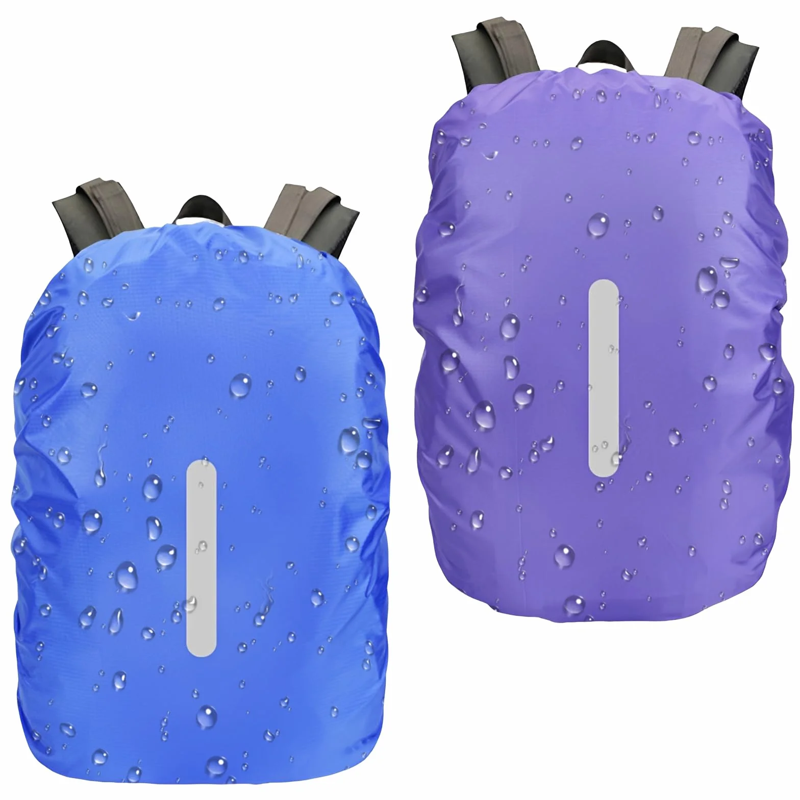 Coprizaino Antipioggia Impermeabile 40-50L con Strisce Riflettenti per Trekking Escursionismo Campeggio, 2 Pezzi Blu e Viola