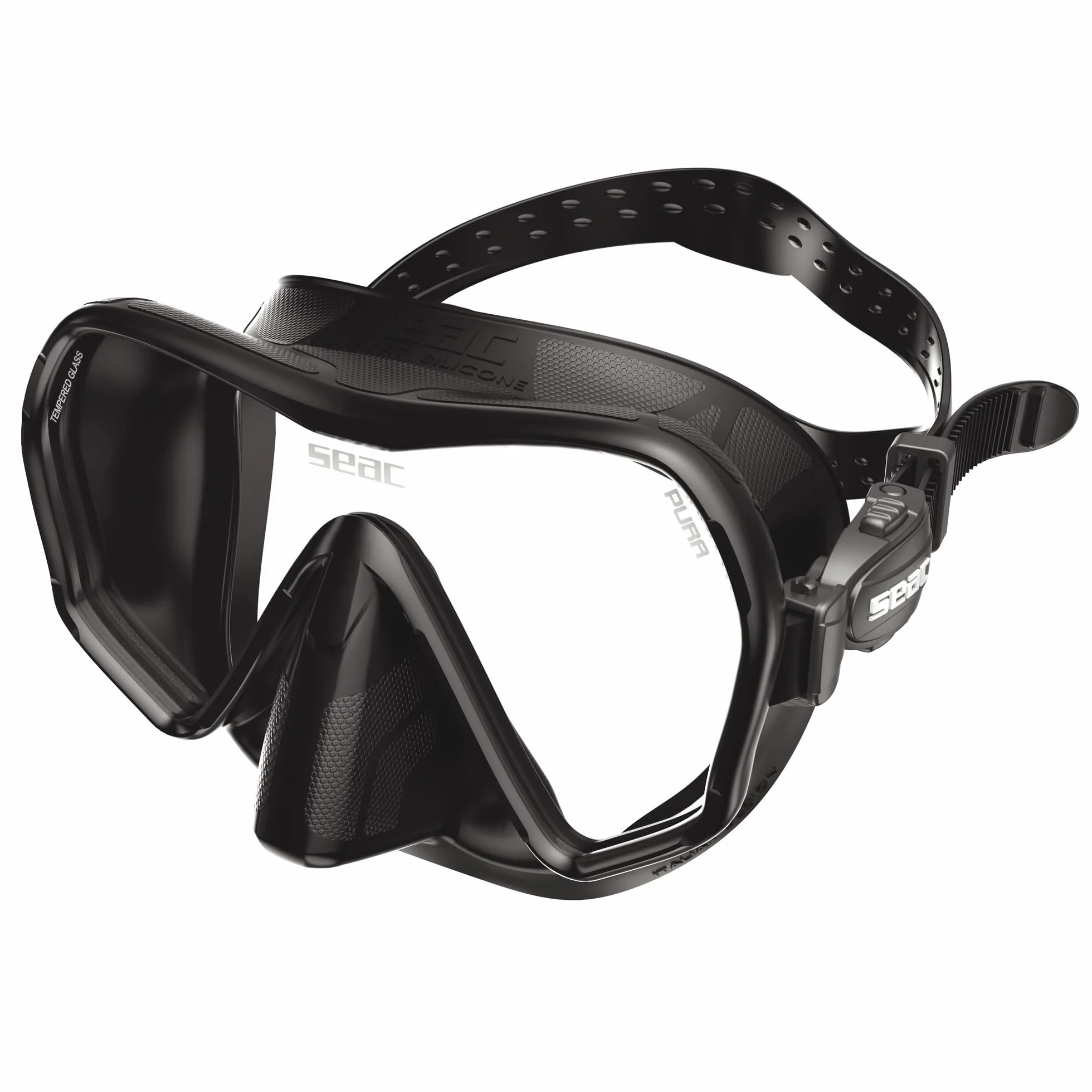 SEAC Pura – Maschera Subacquea Antiappannamento Monolente Frameless in Silicone | Maschera per Immersioni e Snorkeling Antifog Low Volume con Fibbia 3D