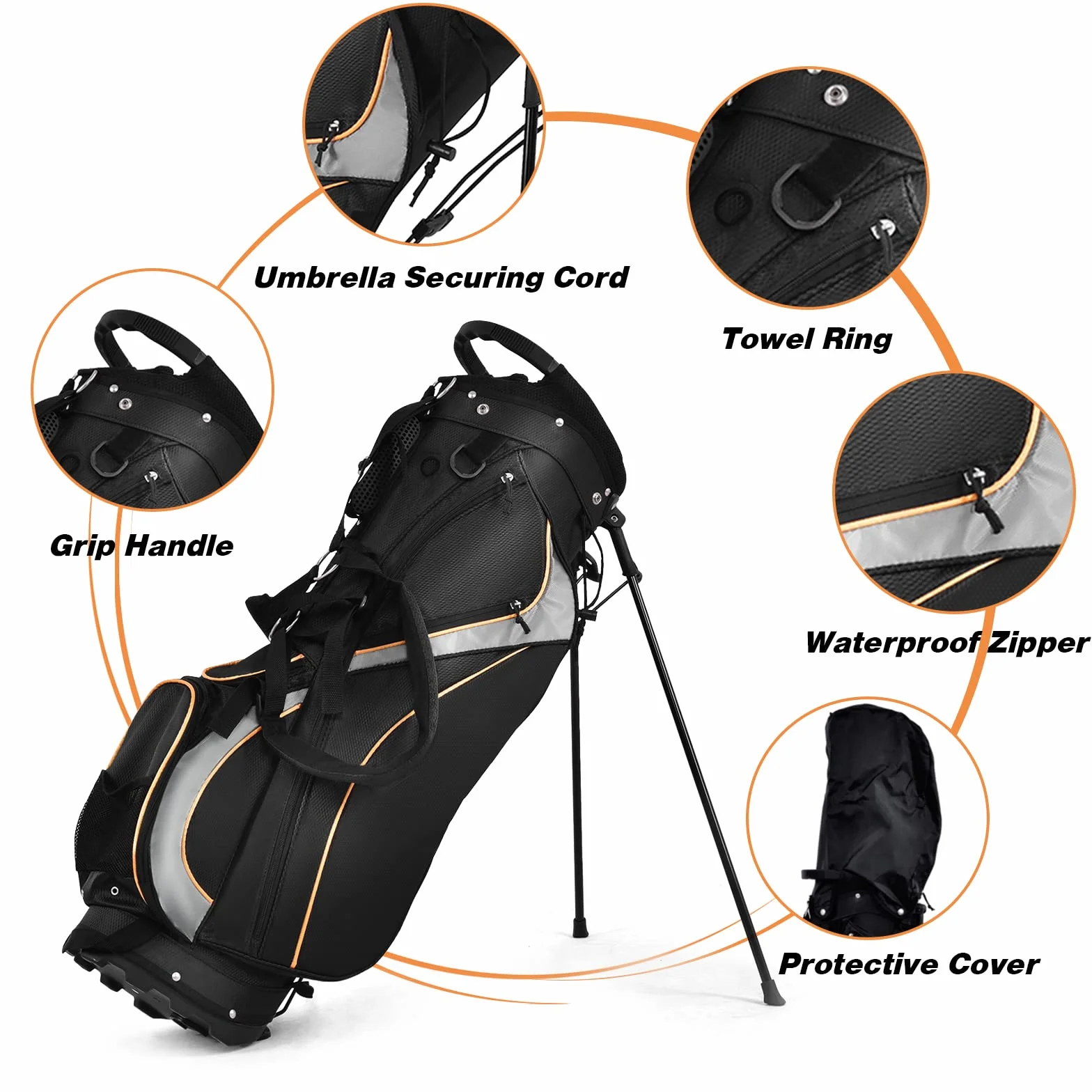 LIFEZEAL Borsa Porta Mazze da Golf da 9 Pollici, Sacche con Cavalletto, Supporto con 8 Scomparti e 3 Tubi in Fibra, Leggera e Durevole 2,3 kg per Golfisti di Ogni Livello, 28 x 21 x 89,5 cm