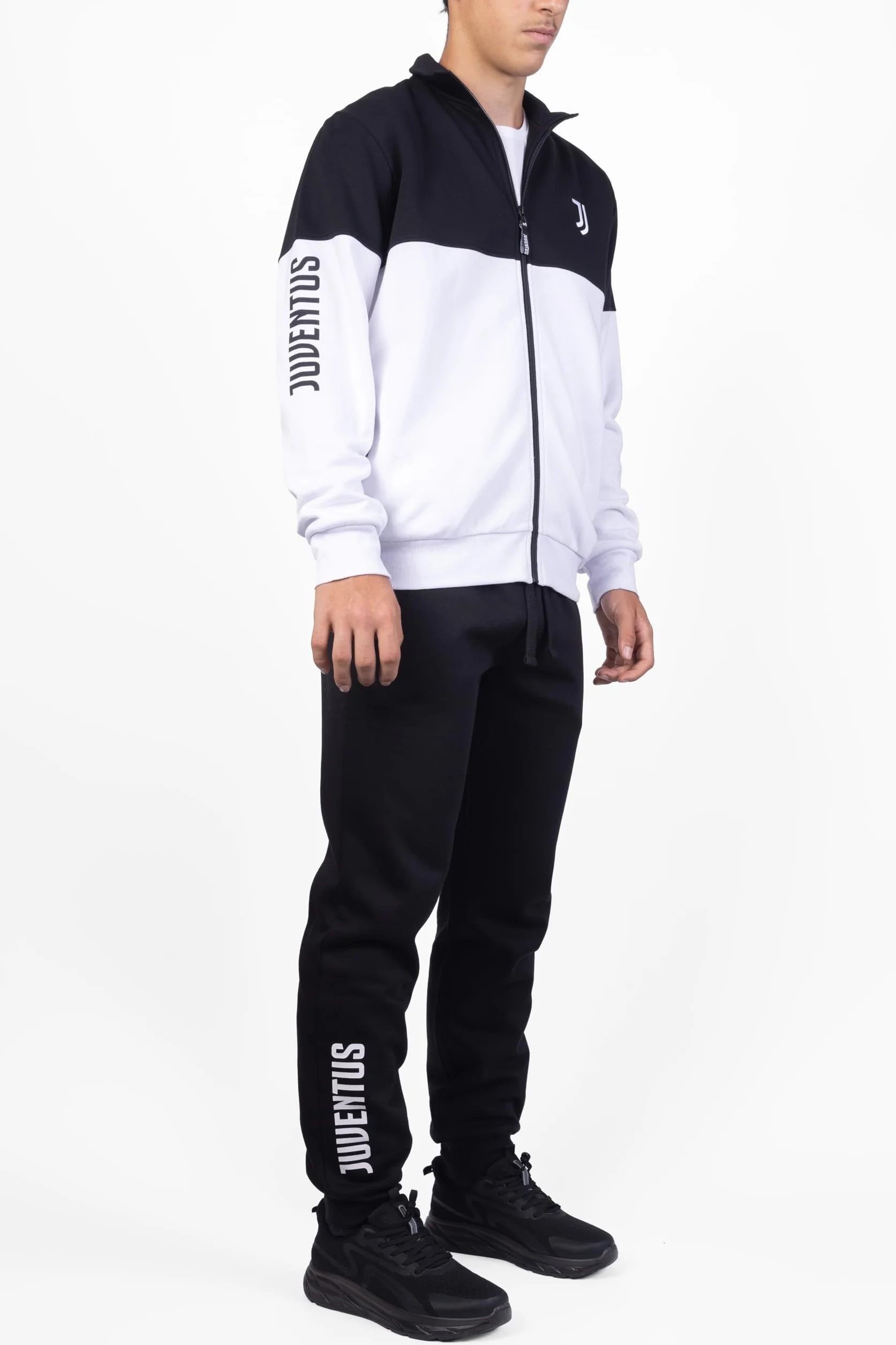 Juventus, Blusa Homewear in Felpa Garzata, Abbigliamento da Casa, Bianco e Nero con Logo della Juventus, in Cotone, Full Zip