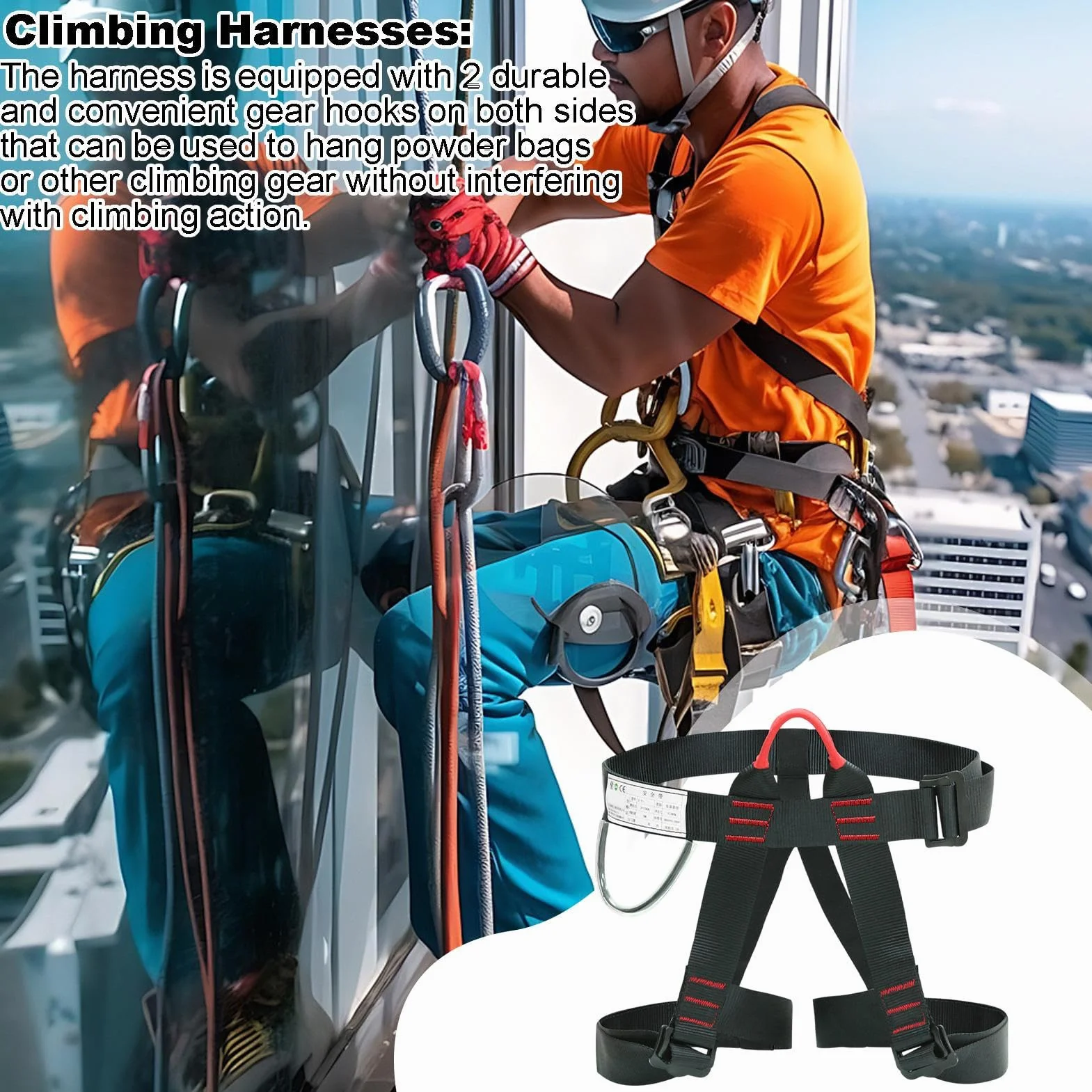 Imbracatura di sicurezza regolabile metà corpo 15 KN girovita 70-120 cm acciaio legato poliestere