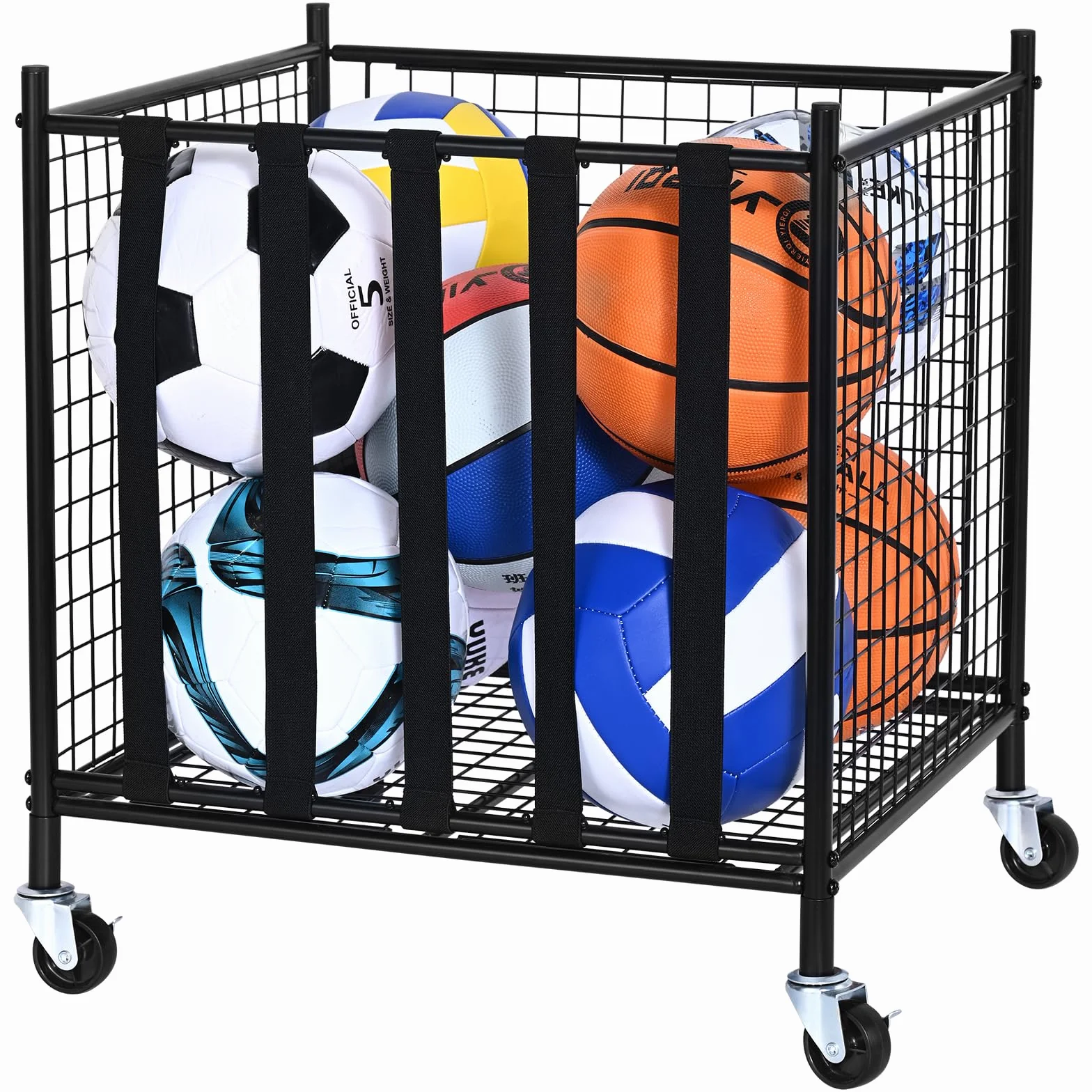 VEVOR Carrello Portaoggetti Palline Sportive con Ruote, Gabbia da Basket con Chiusura a Chiave