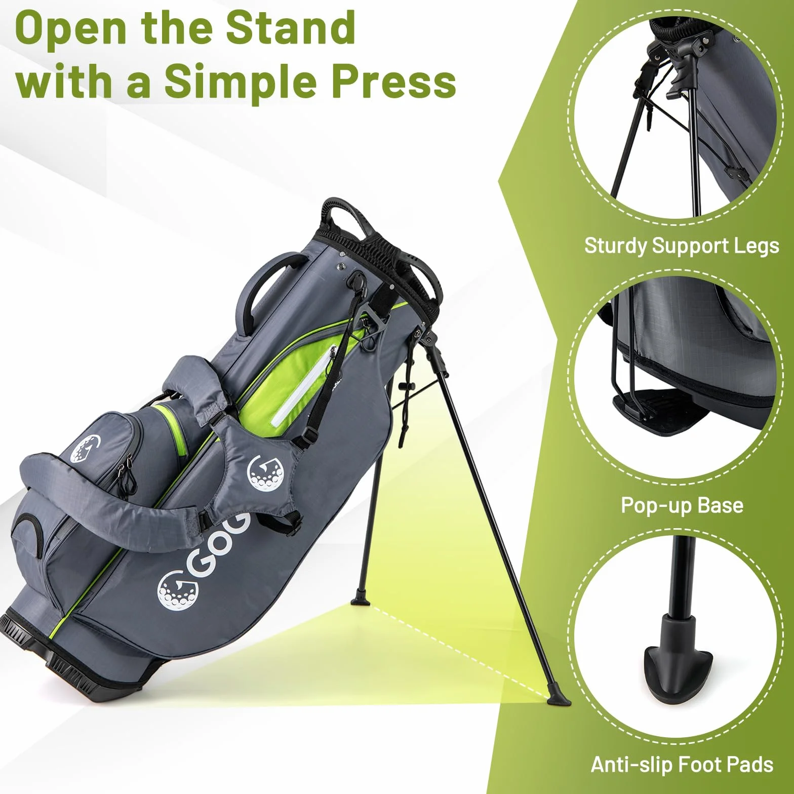 LIFEZEAL Borsa da golf, borse da treppiedi leggere con 8 scomparti superiori e 5 tasche con cerniera, portaombrello, custodia antipioggia e tracolla regolabile per donne e uomini