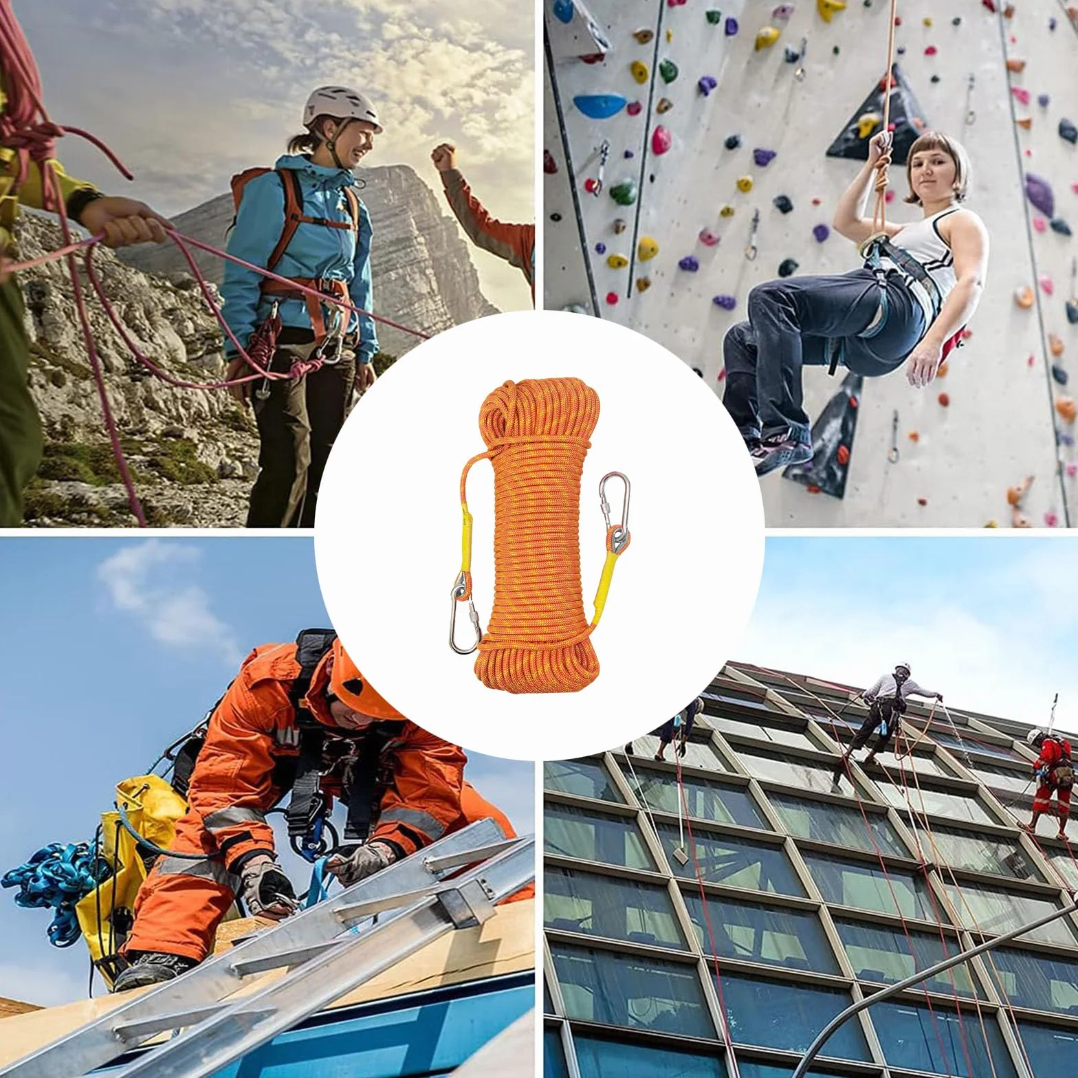 Corda da Arrampicata 10mm 5m 1500kg Carico di Rottura con 2 Moschettoni per Alpinismo