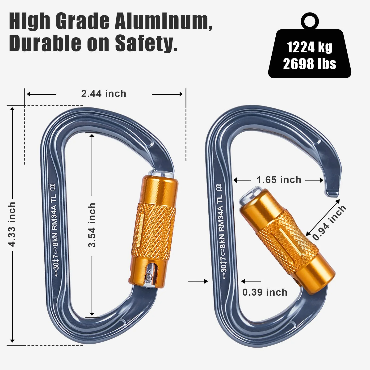 Moschettone da Arrampicata Alluminio Ultralight Doppia Campeggio Amache