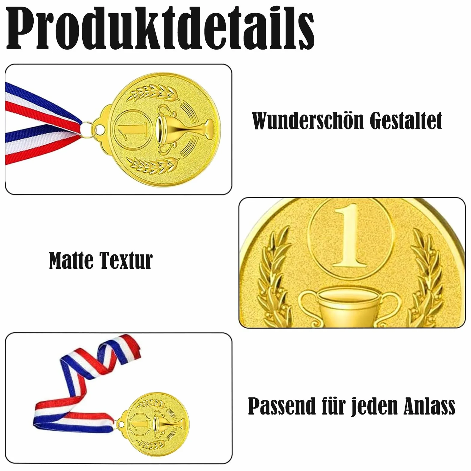 12 Pezzi Medaglie Premiazioni Metallo Oro Argento Bronzo con Nastro Vincitore per Bambini Sport 5.0cm