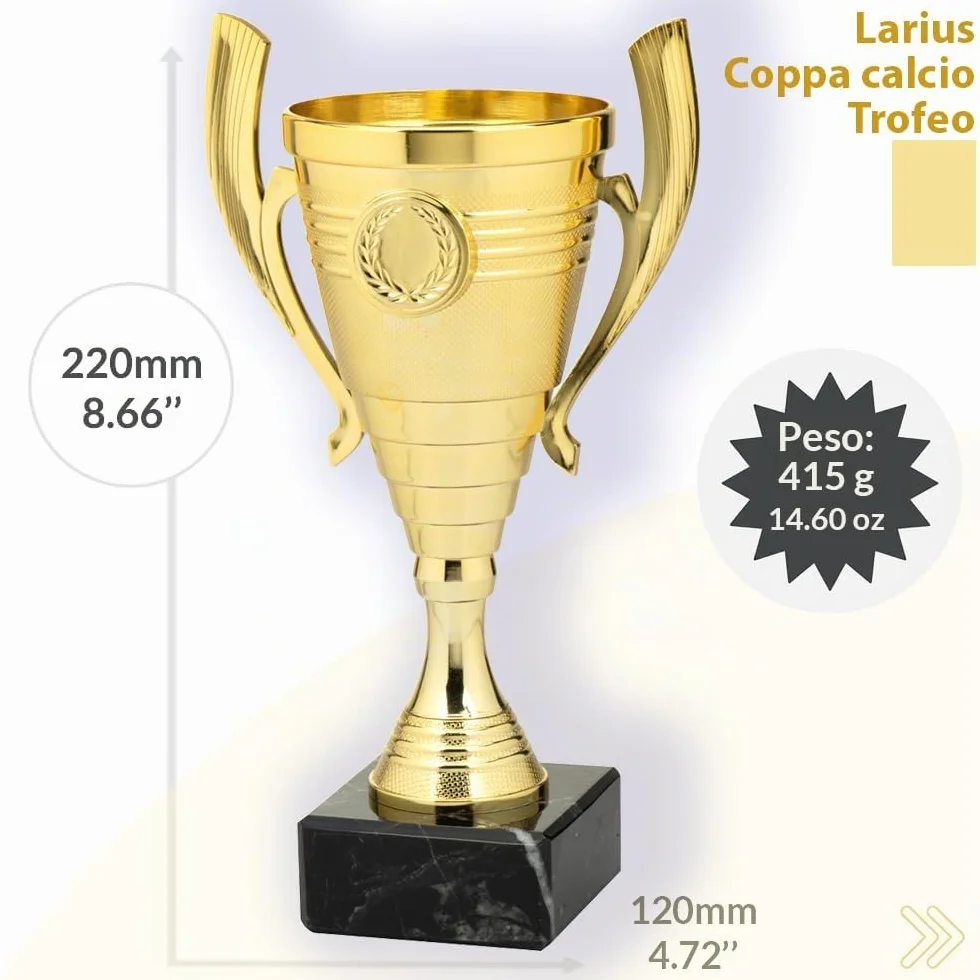 Larius Coppa 22 cm 415 g trofeo universale base in marmo personalizzabile per sport scuola concorsi premi