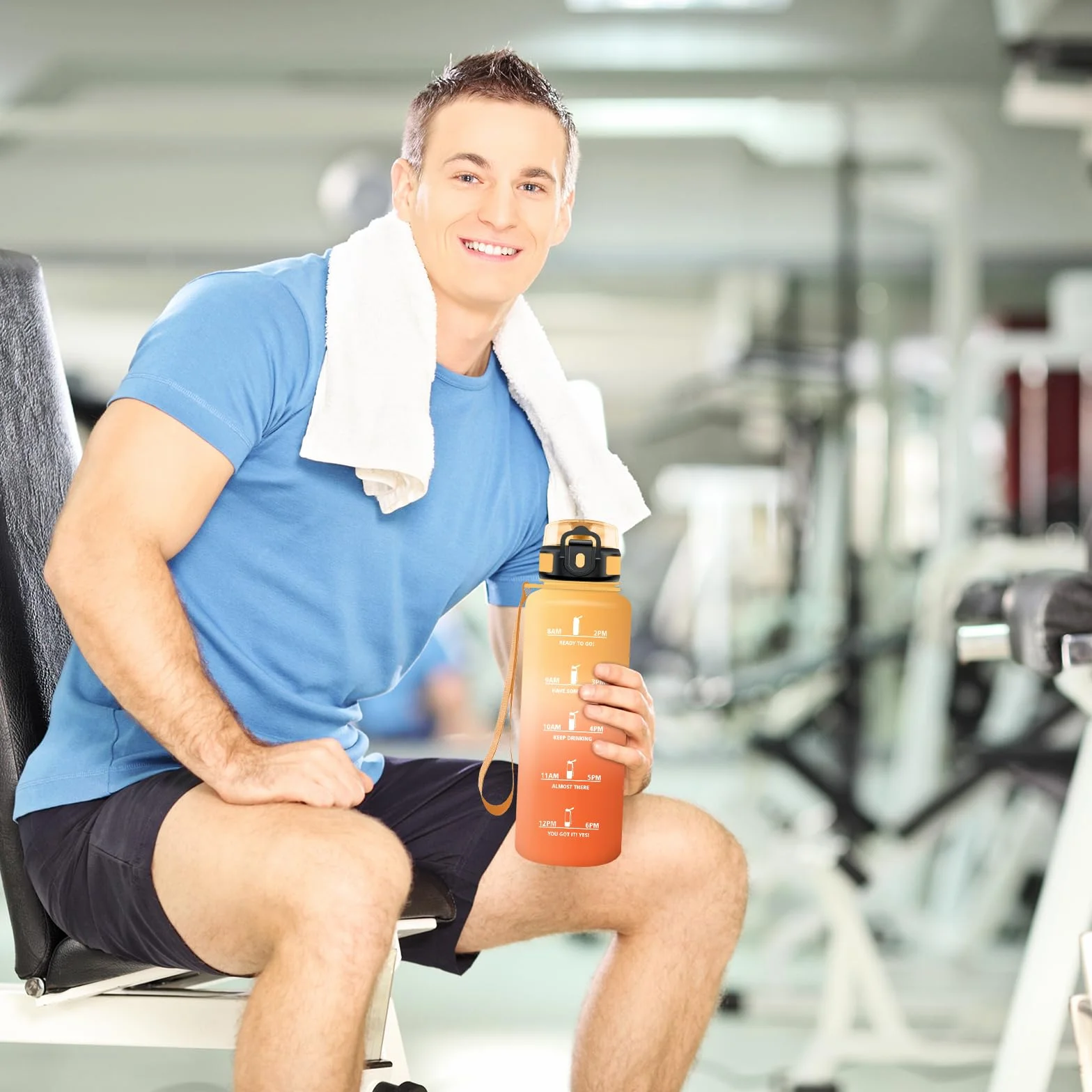 Borraccia Motivazionale 1.5 litri Sportiva Senza Perdite con Indicazione del Tempo, BPA Free