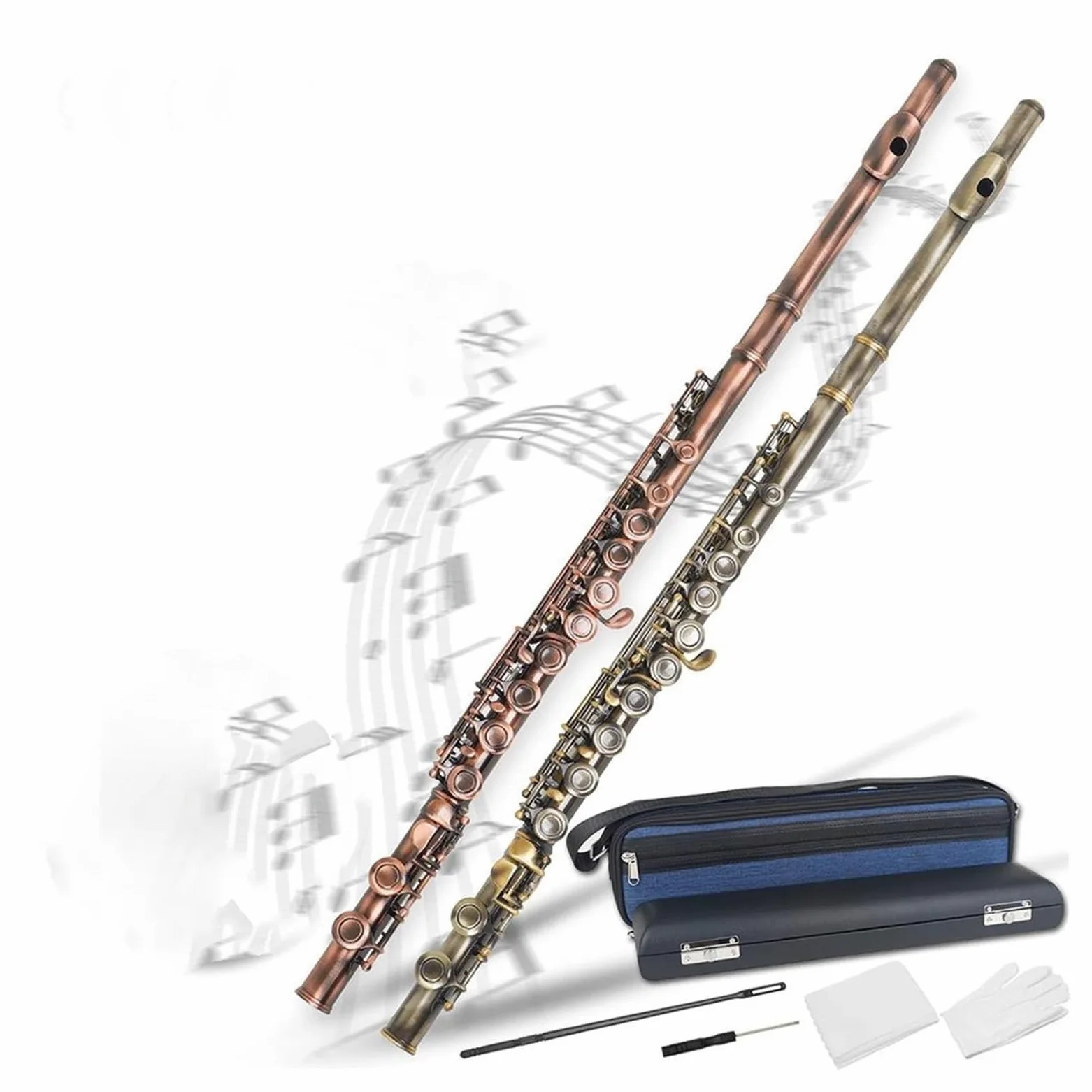 Flauto Flauto traverso professionale a 16 fori chiusi con chiave C con strumento musicale da concerto(Color:Antique Copper)