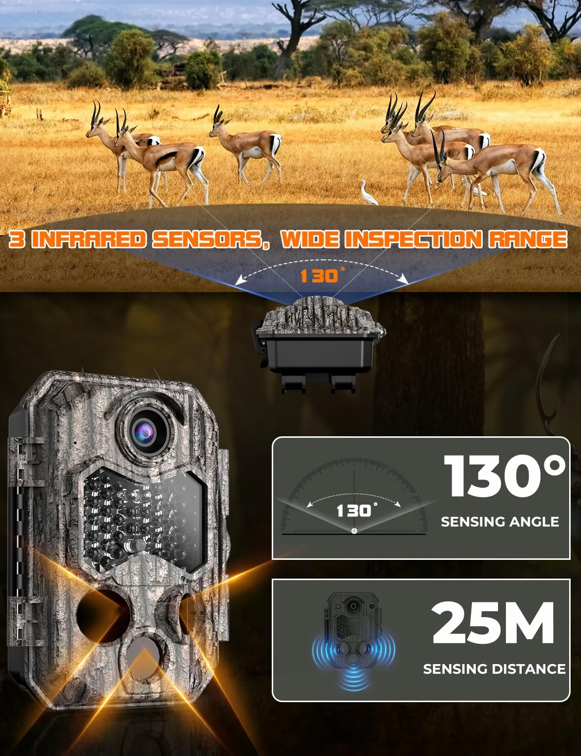 Fototrappola WIFI 4K 84MP con Scheda SD 32GB e 8 batterie AA Fotocamera Velocità di Trigger 0,1s Sensore di Movimento 130° Visione Notturna Impermeabile IP67