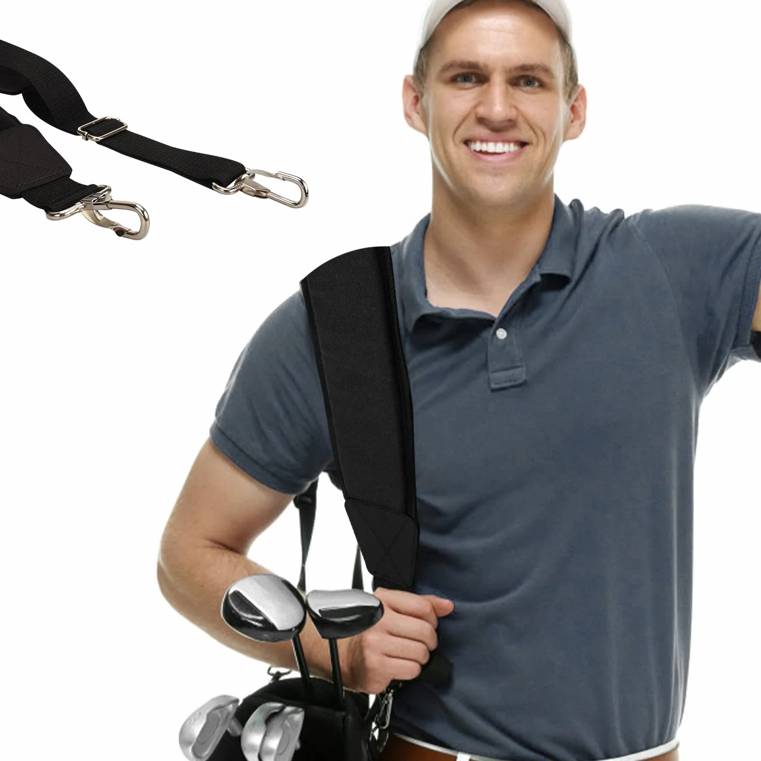 Big Teeth Tracolla per sacca da golf imbottita regolabile universale nero con ganci in metallo inox