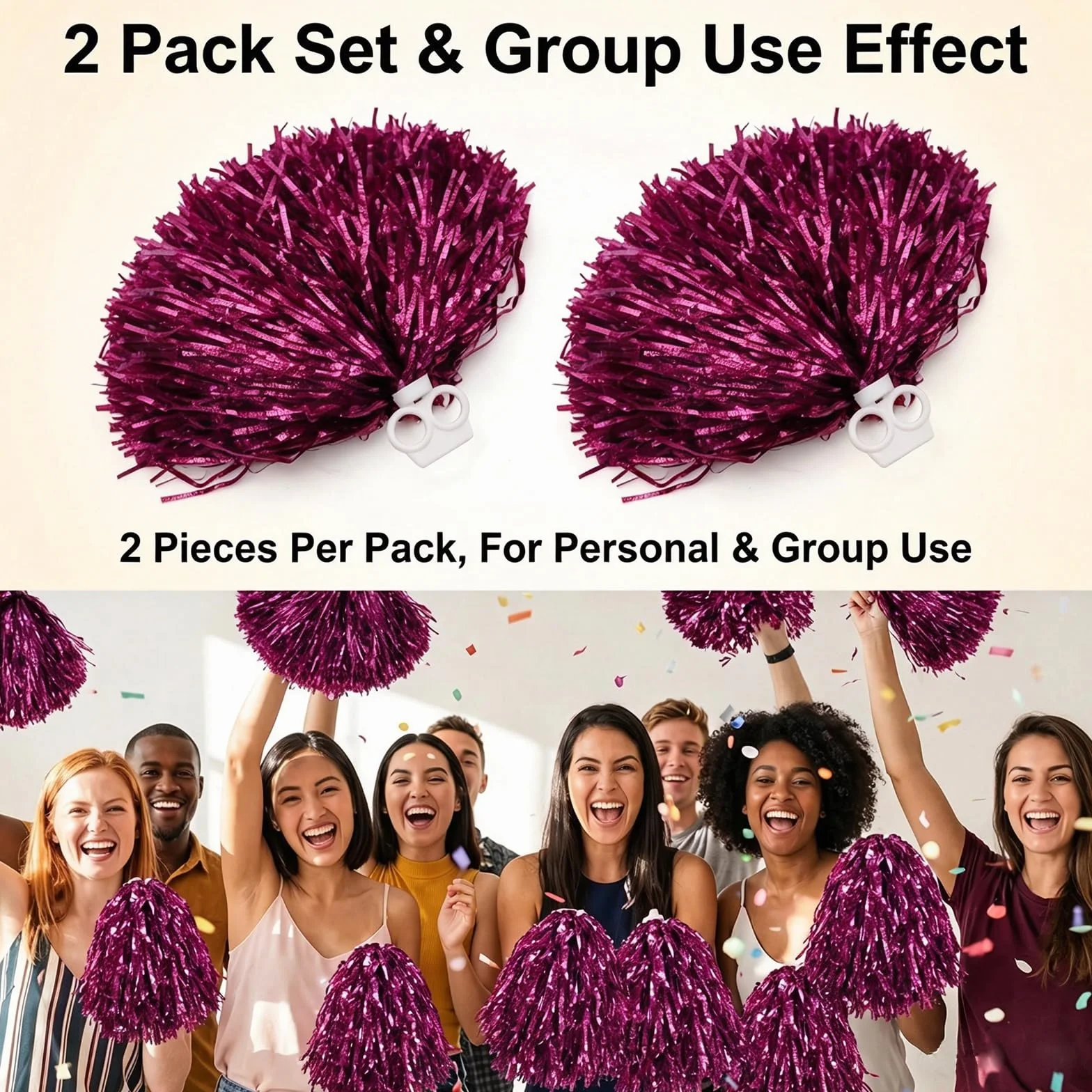 Pompon da 30 cm per Cheerleader Accessori Feste Sportive Rosso Rosa