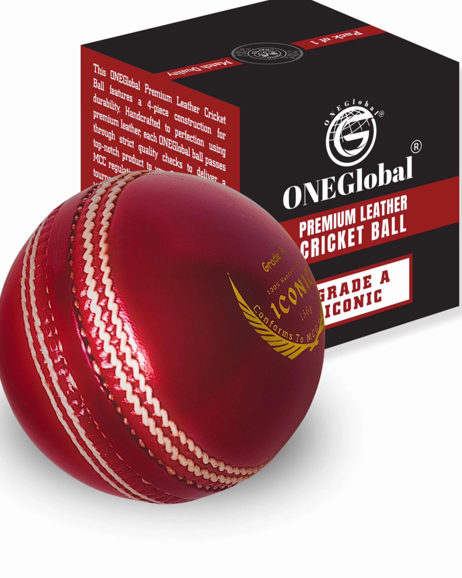 Iconica palla da cricket in pelle 100% cucita a mano 156 g impermeabile 4 pezzi