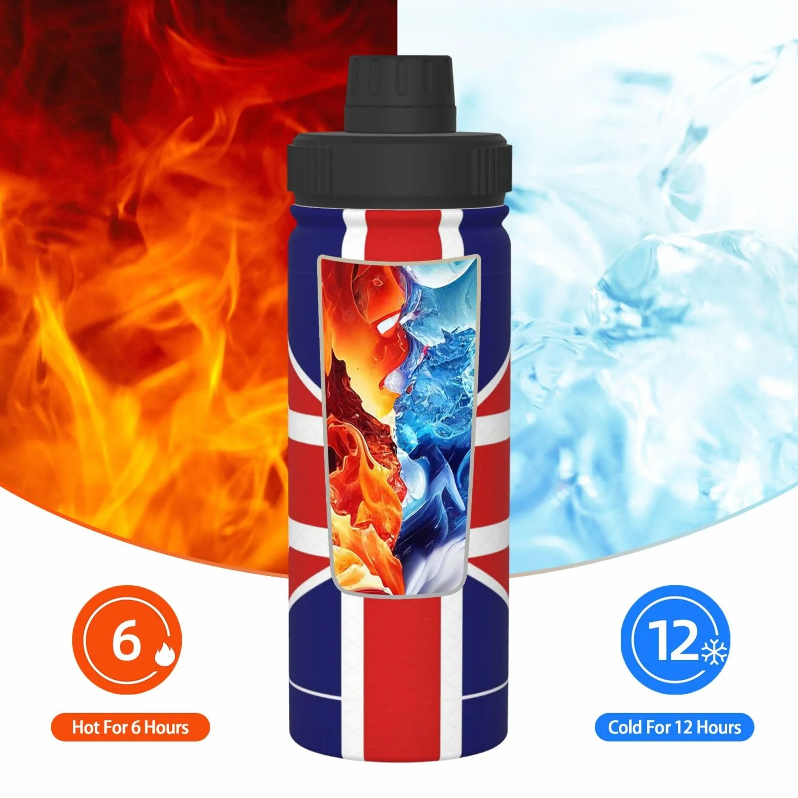 Borraccia termica con bandiera inglese, 510 ml, in acciaio inox, con coperchio a beccuccio, da viaggio