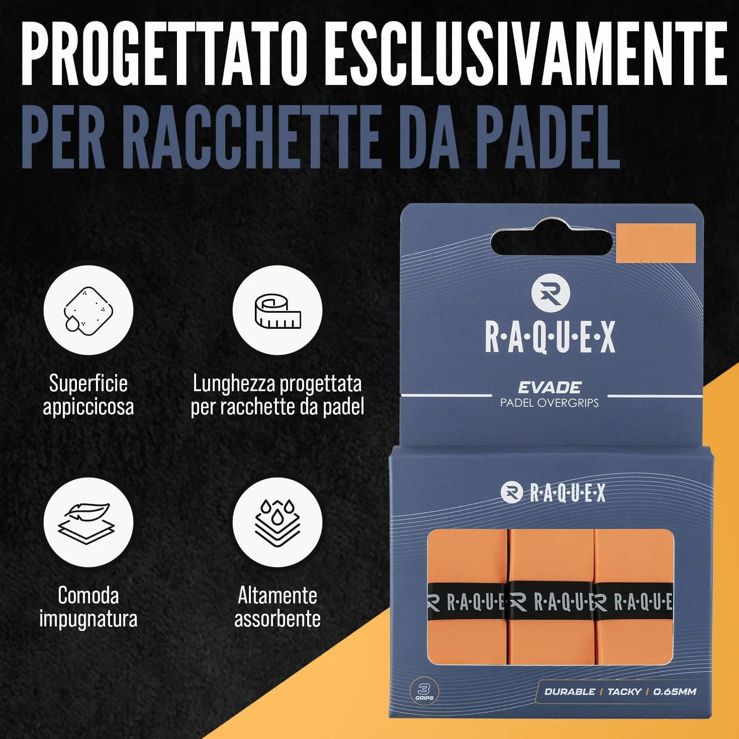 Raquex Nastro Overgrip Racchette da Padel 0,65 mm Antiscivolo 10 Colori 3 Nastri