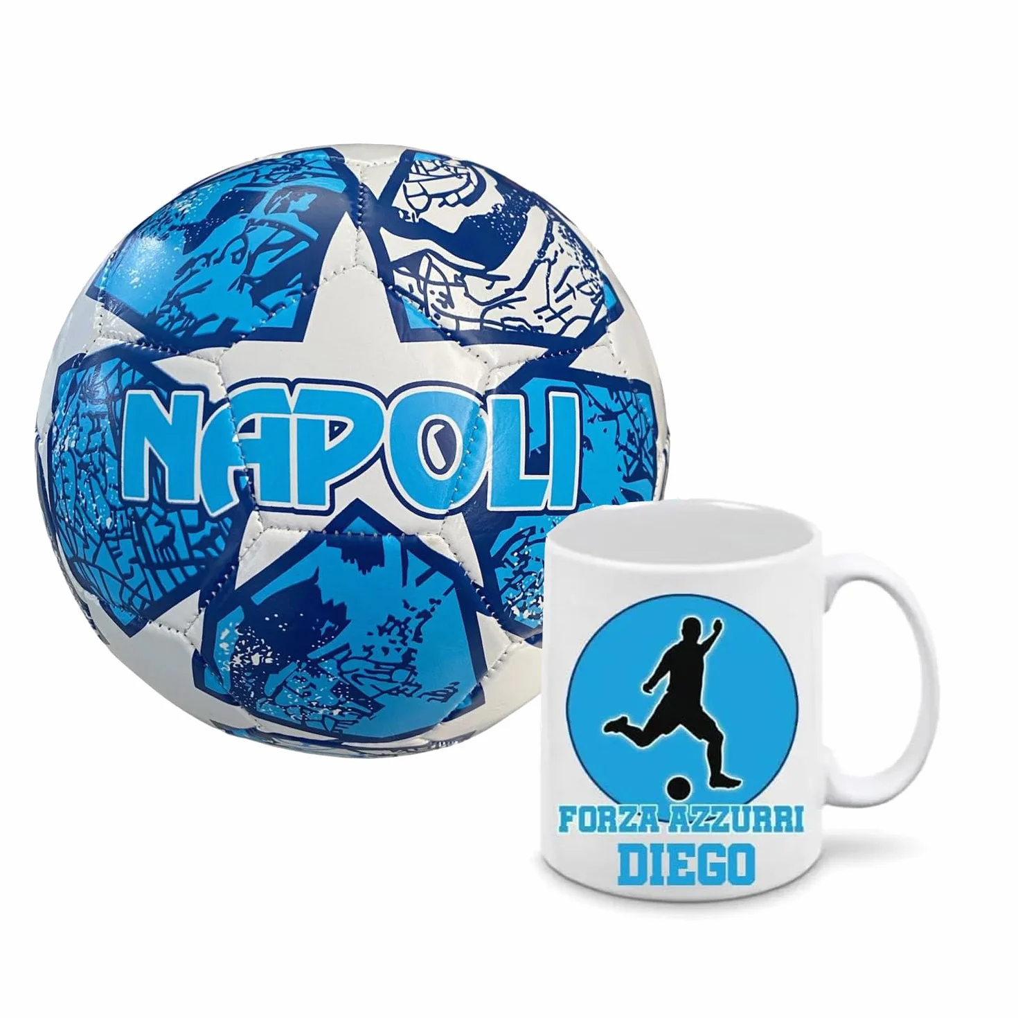 Pallone Napoli calcio Forza Azzurri tazza ceramica regalo tifoso