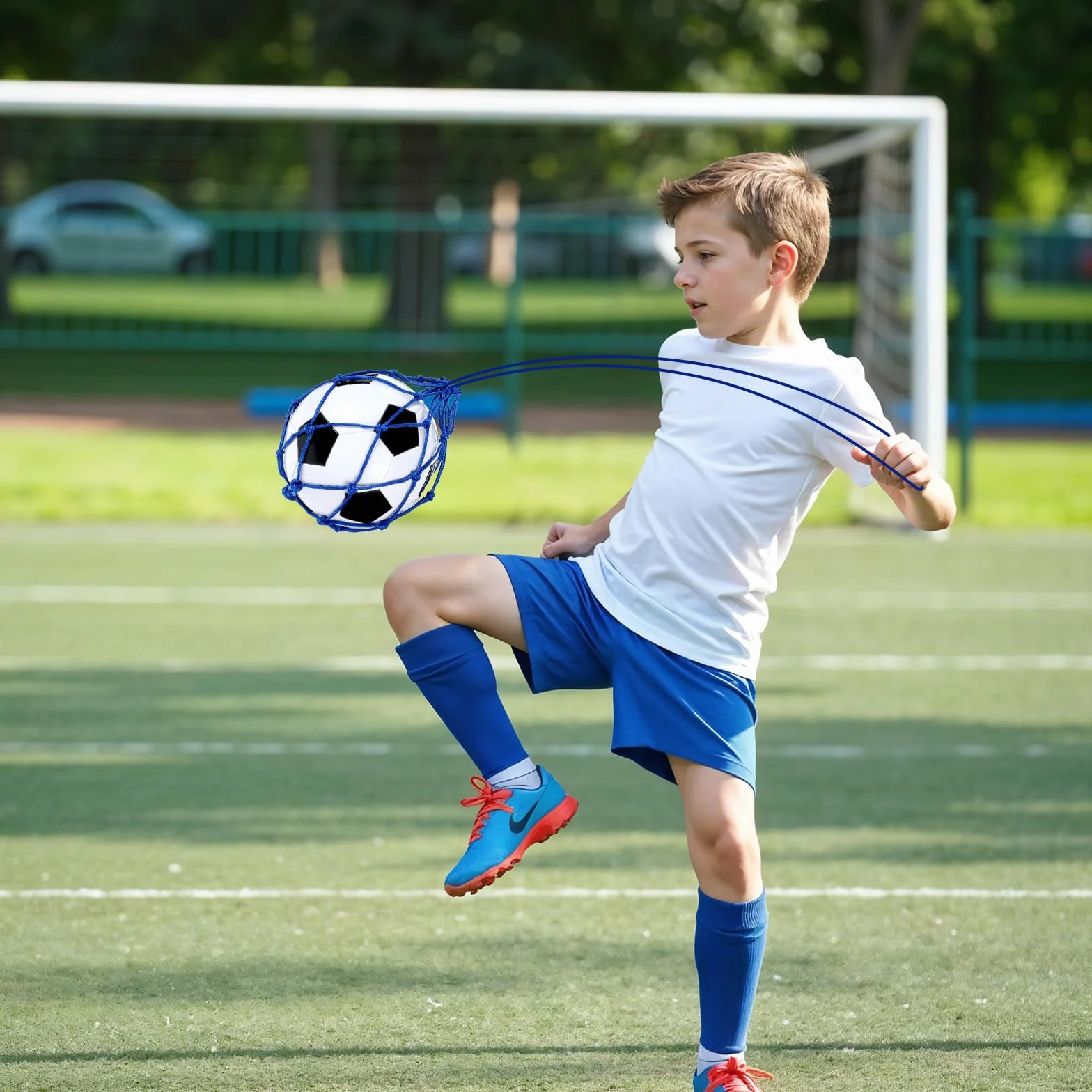 Set 2 pezzi da allenamento calcio con rete regolabile accessori esercizi misure 3 4 5