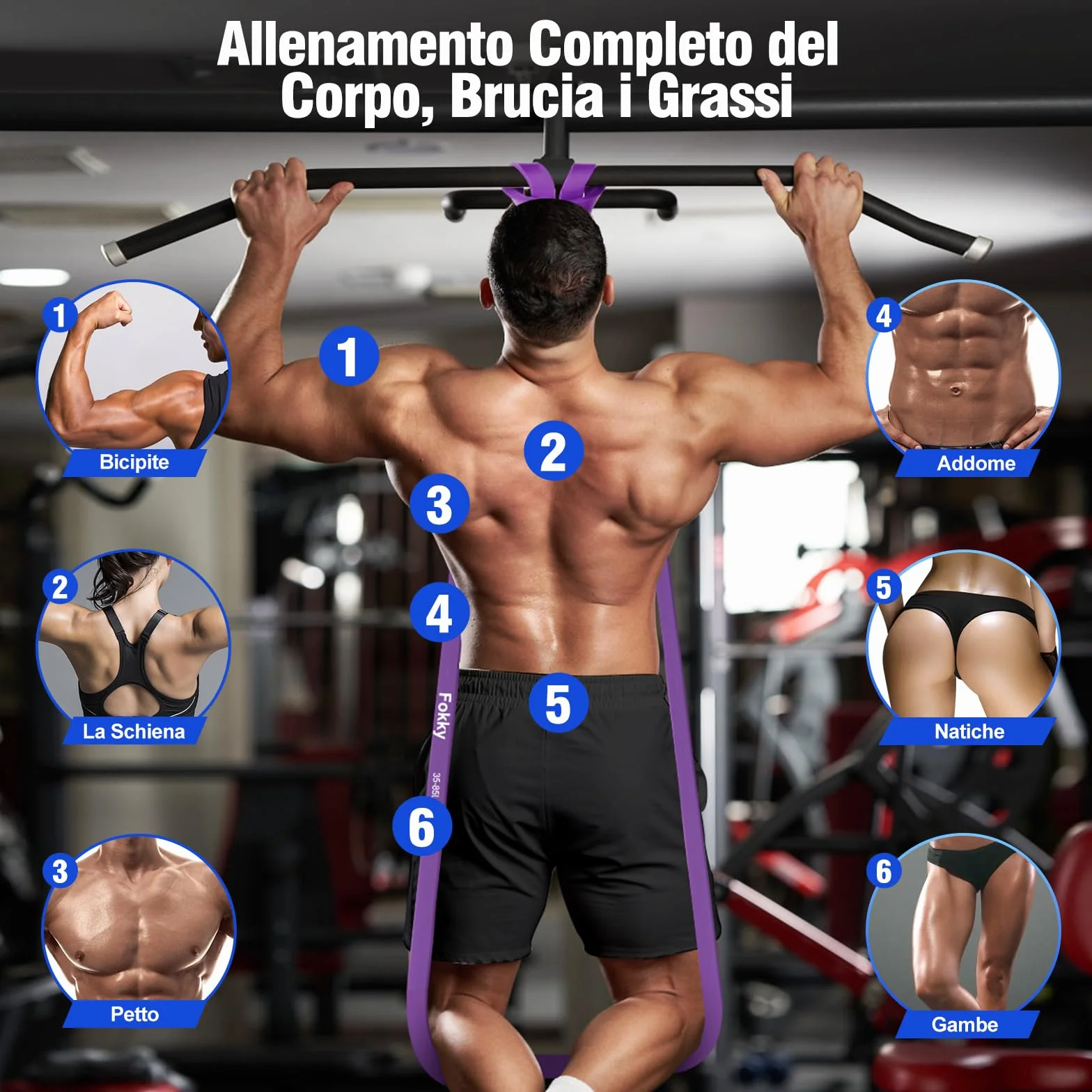 Fokky Elastici Fitness 4 Livelli Resistenza con Ancoraggio Porta, Maniglie e Cover Protettiva