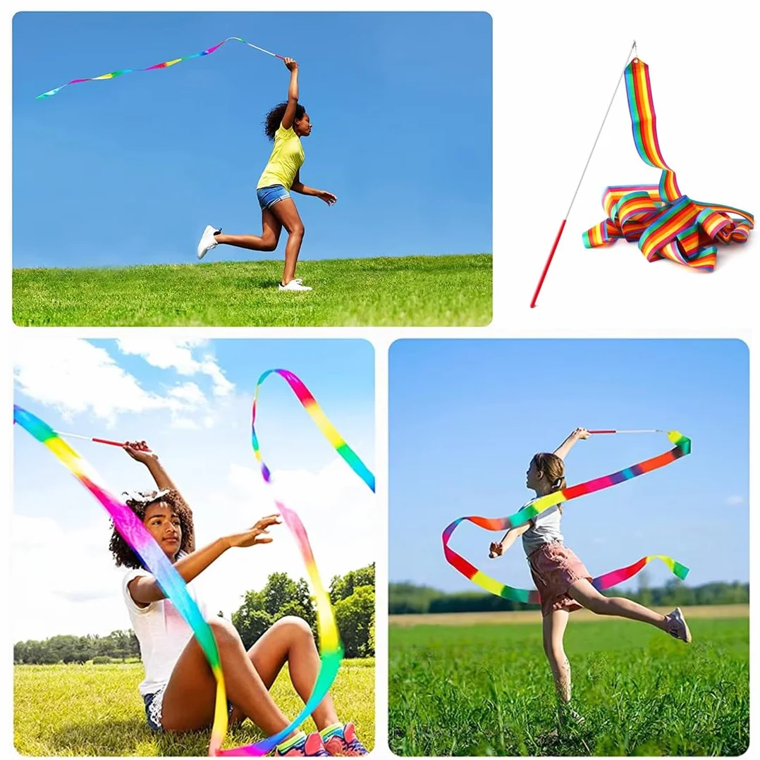 Nastri da Ballo 3 Pezzi per Danza Ritmica Multicolori Bambini Adulti Ginnastica Ritmica Bacchetta 2m
