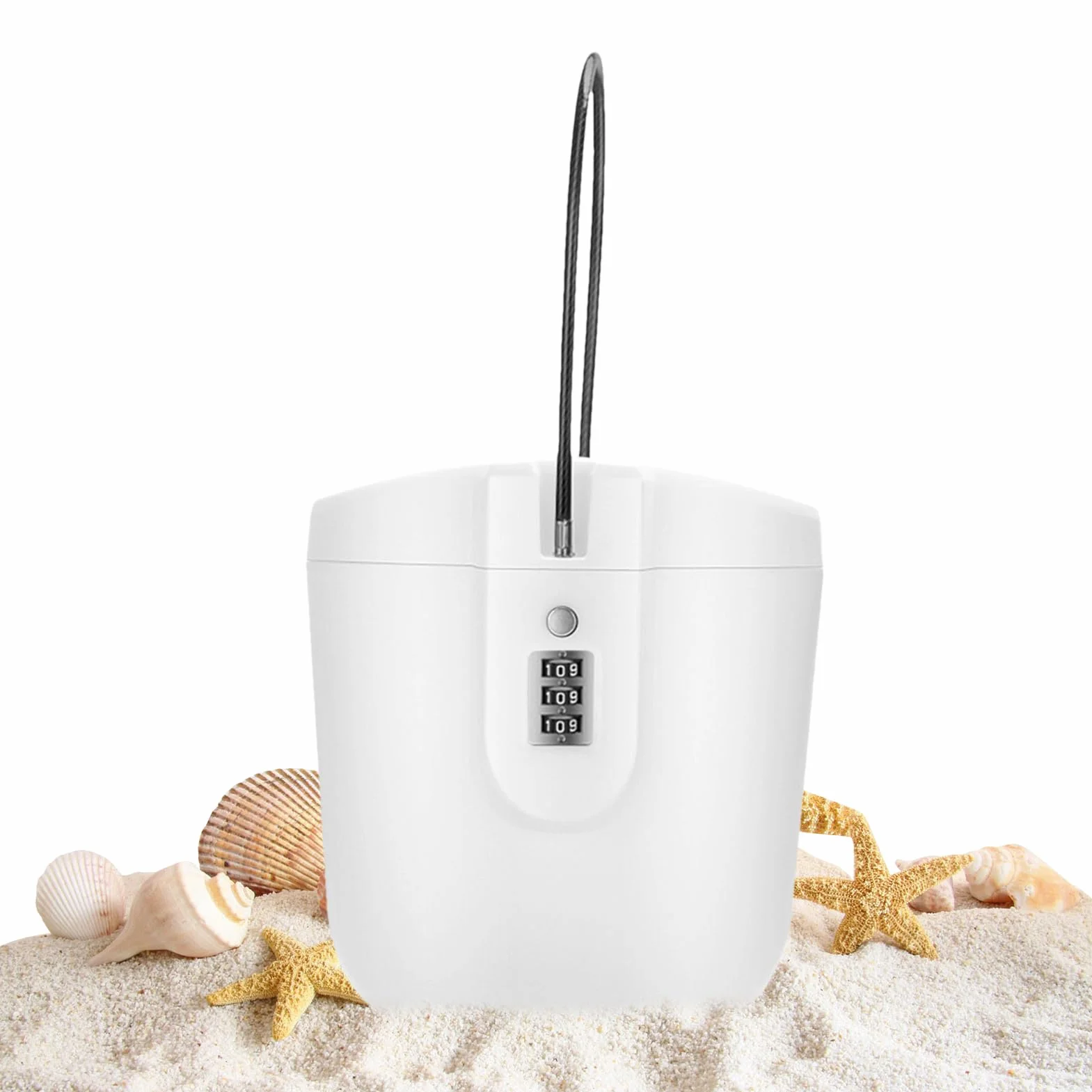 Scatola impermeabile con lucchetto a codice per spiaggia, cassaforte da viaggio 2 l