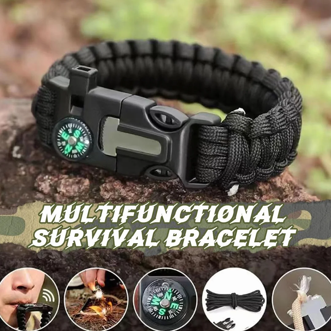 Paracord Braccialetto Sopravvivenza Regolabile Kit con Flint Bussola Termometro per Escursionismo Campeggio Emergenza 2PCS