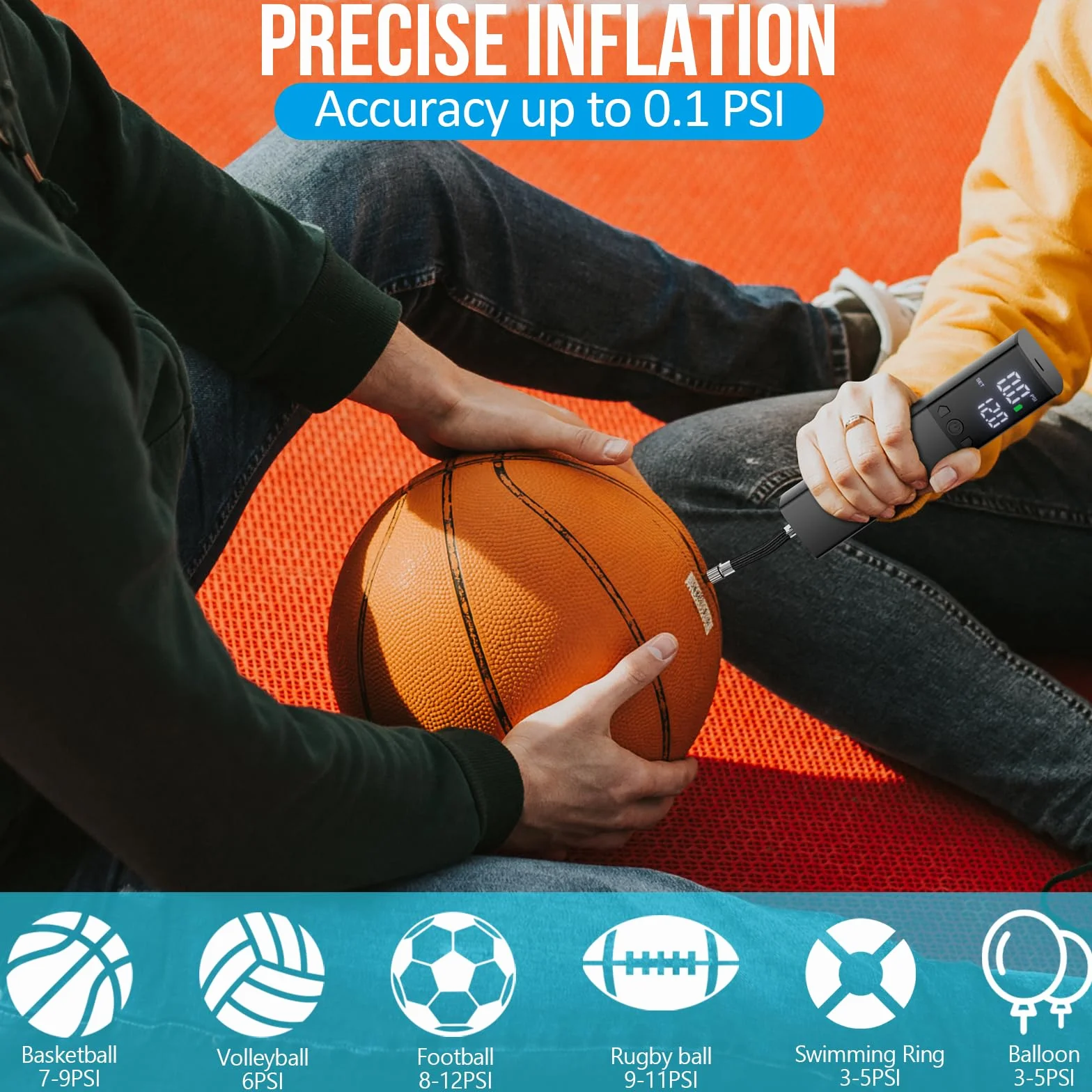 Pompa A Sfera Elettrica Automatica Portatile per Gonfiaggio Rapido con Manometro e Display LCD per Basket, Calcio, Pallavolo