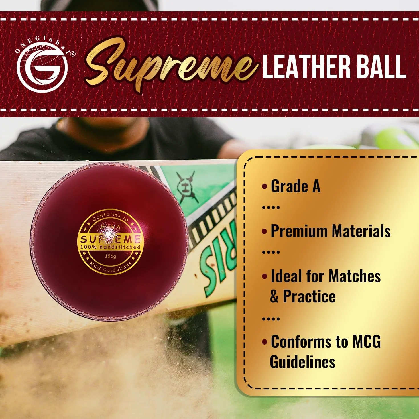 Palla da cricket in pelle Supreme 100% cucita a mano 156 g 5,5 oz impermeabile