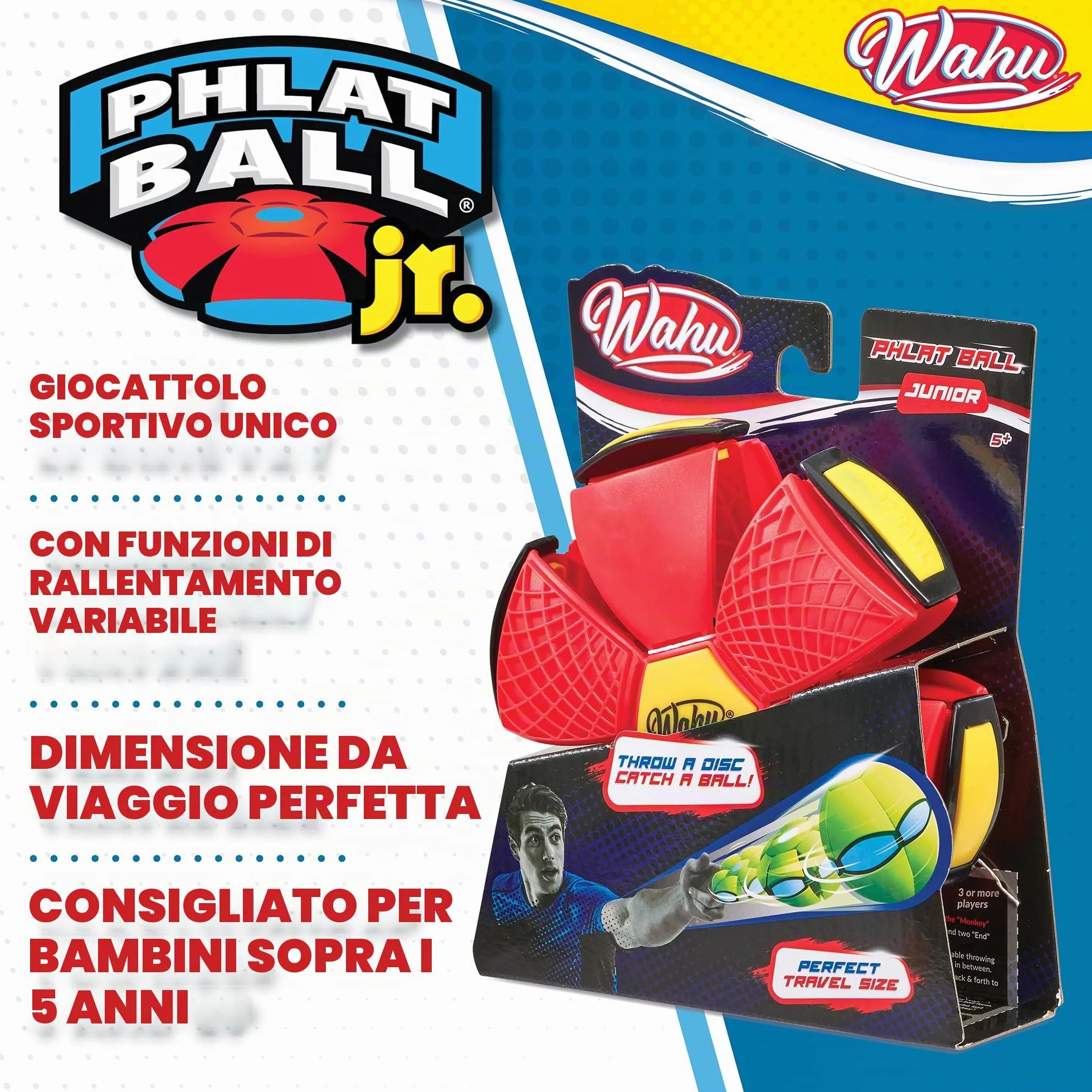 Wahu PHLAT BALL Junior Rosso Mini Frisbee Volante Trasformabile in Pallone Giochi da Giardino per Bambini dai 5 Anni 10,2cm 15,2cm