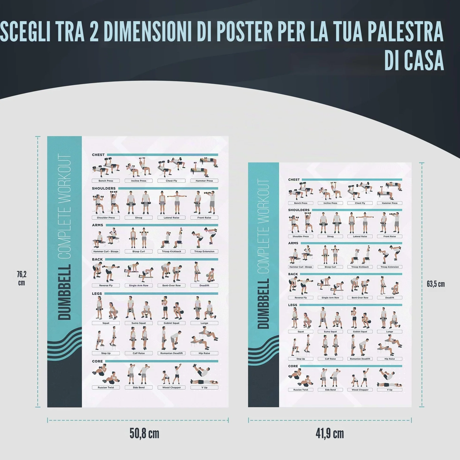 FitMate Poster per esercizi con manubri e pesi gratuiti 42 x 63 cm decorazione palestra casa