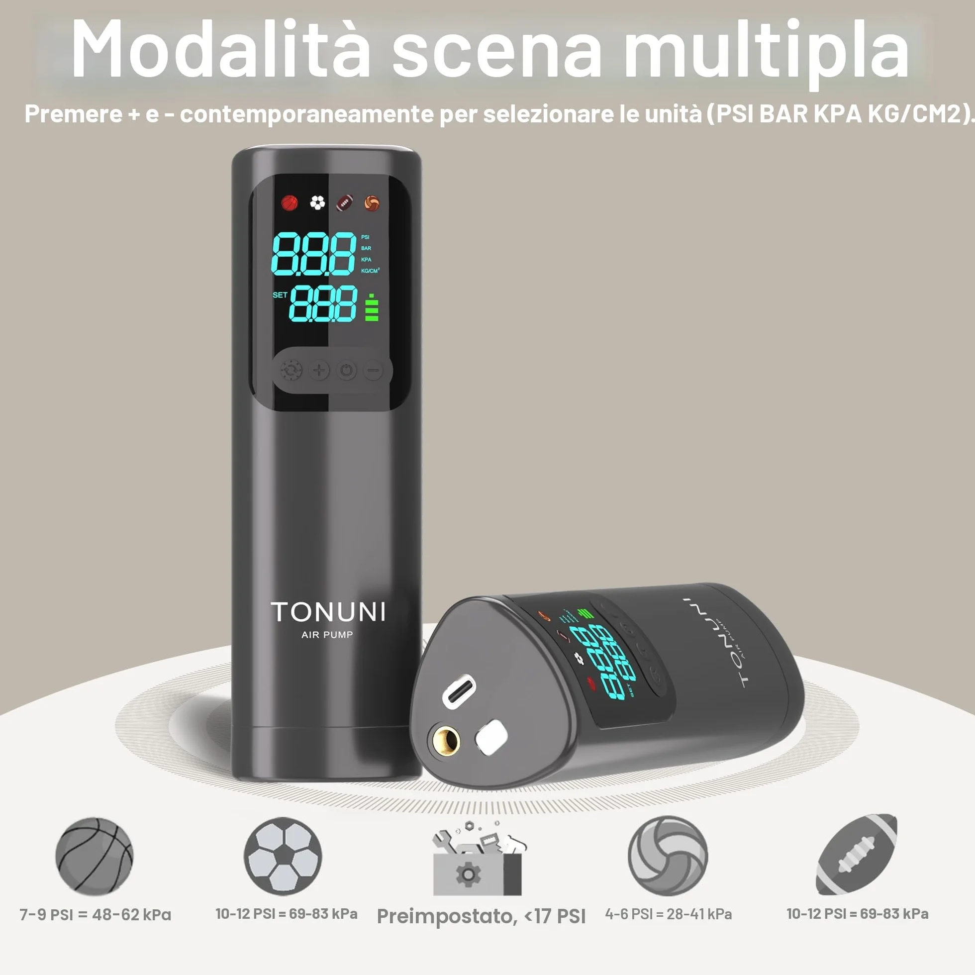 Pompa a sfera elettrica portatile con indicatore digitale per palloni sportivi