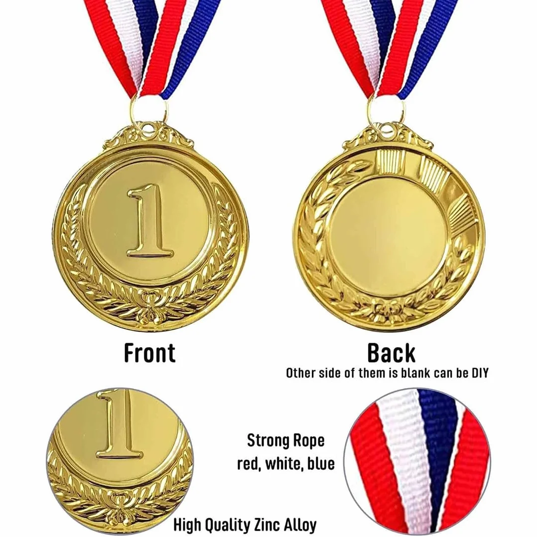 Medaglie Premiazioni Metallo Oro Argento Bronzo con Nastro 6 Pezzi per Gare Stile Olimpico