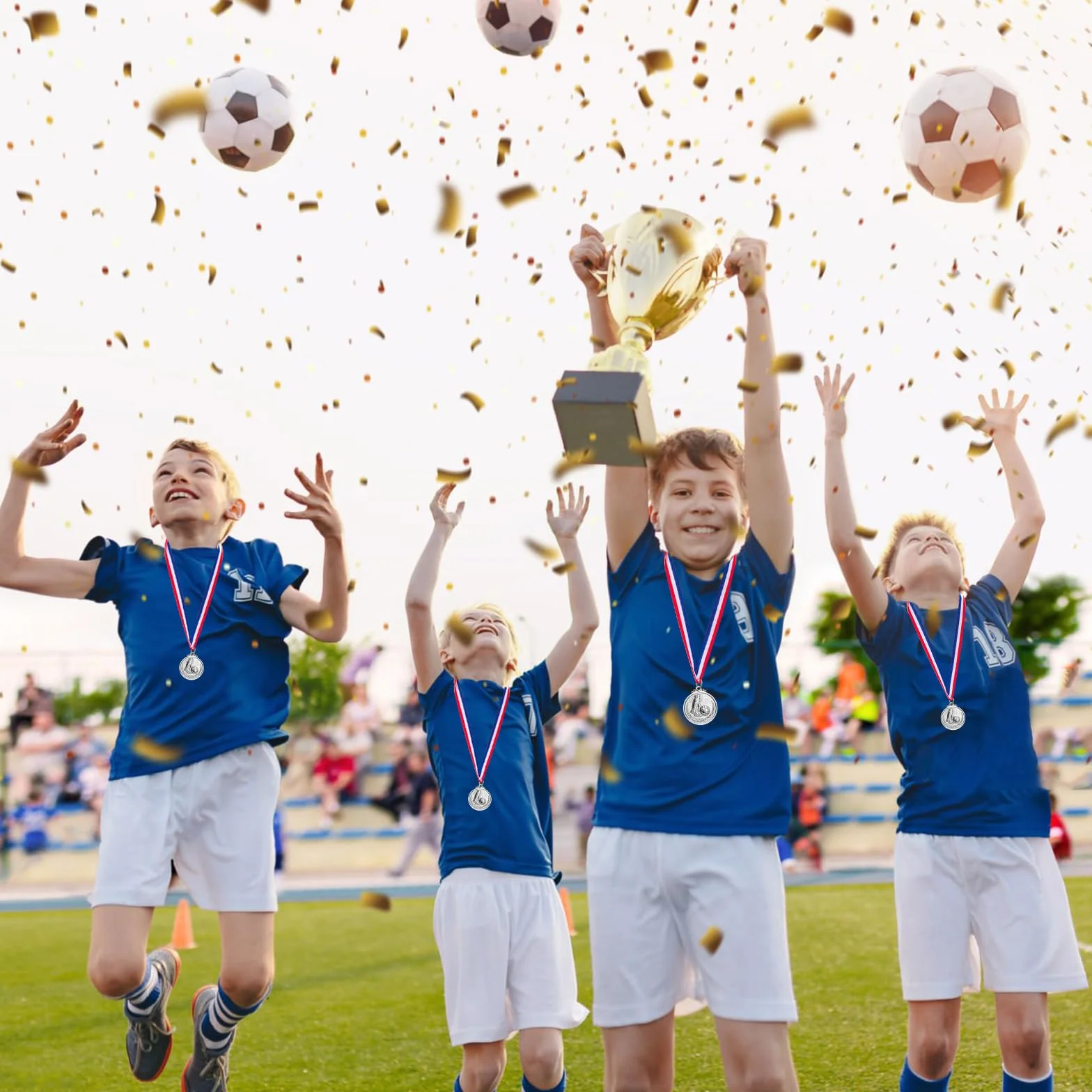 Medaglie d'oro 12pz per Bambini Studenti Giocatore Atleta in Metallo con Nastro Collo Vincitore Concorso Sport Festa