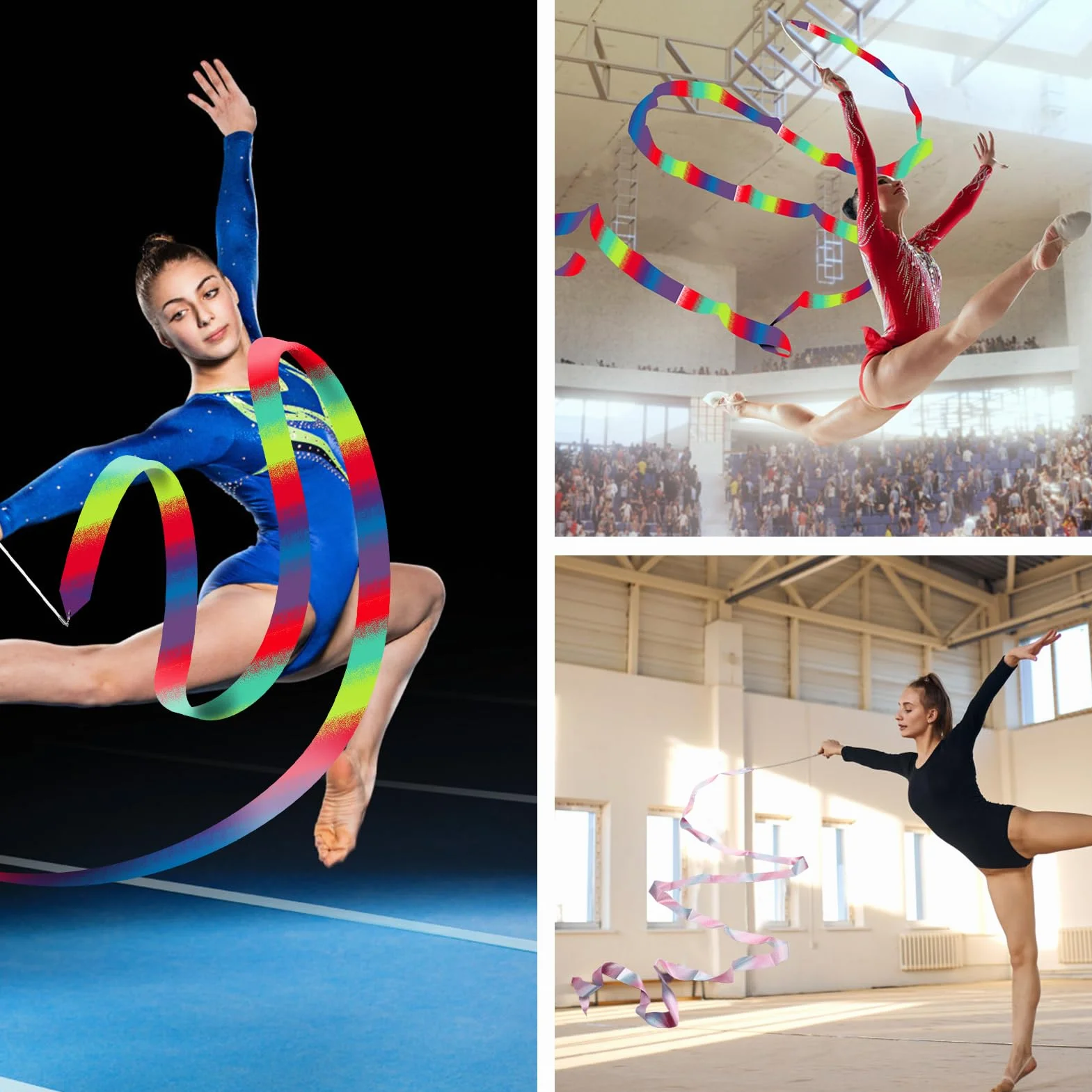 Nastri da Ballo 2 Pezzi 4 m Nastro Ginnastica Ritmica Dance Ribbons Bacchetta per Allenamento Artistico