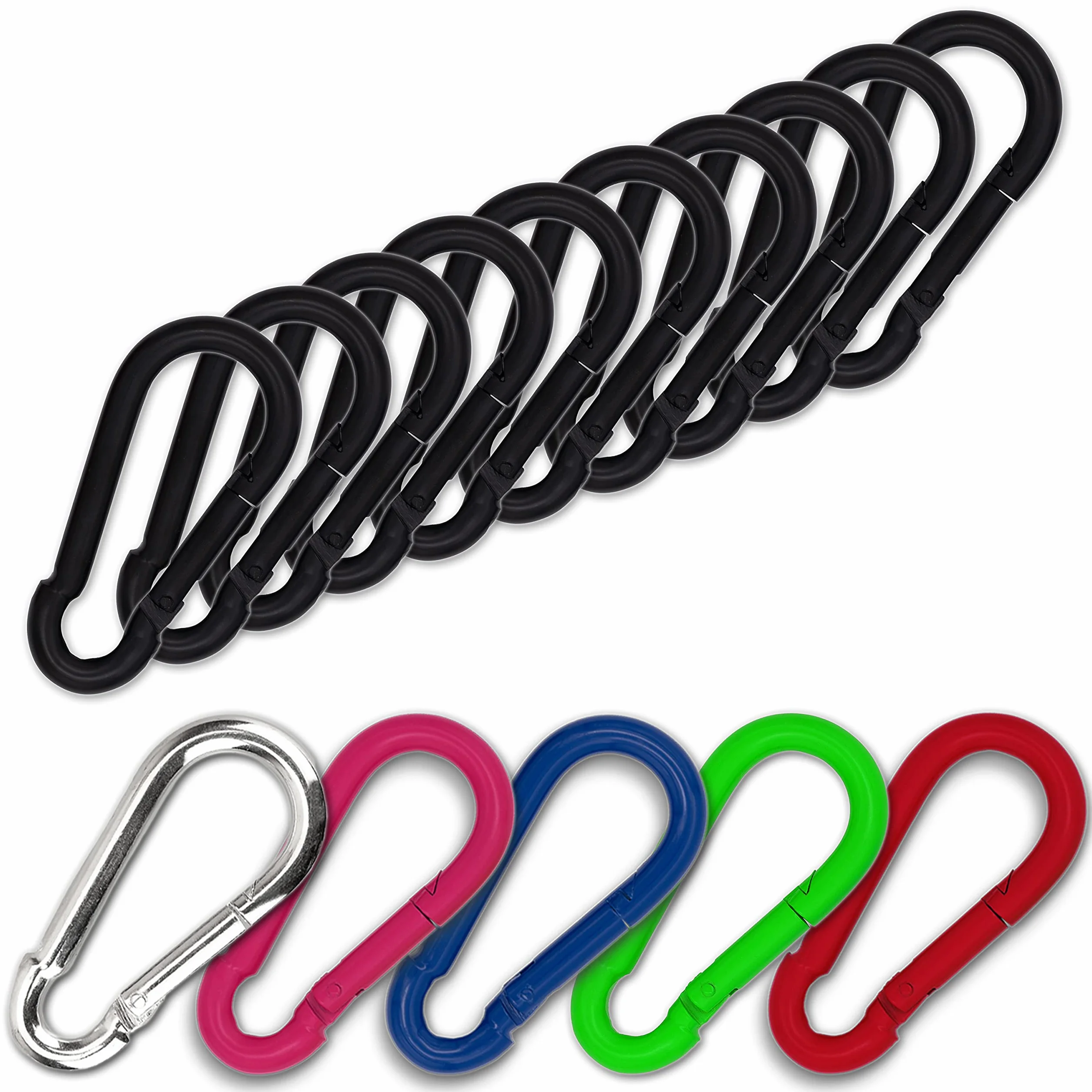 C.P.Sports 10 moschettoni 80 mm x 8 mm in acciaio inox colorato per sport di forza e fitness