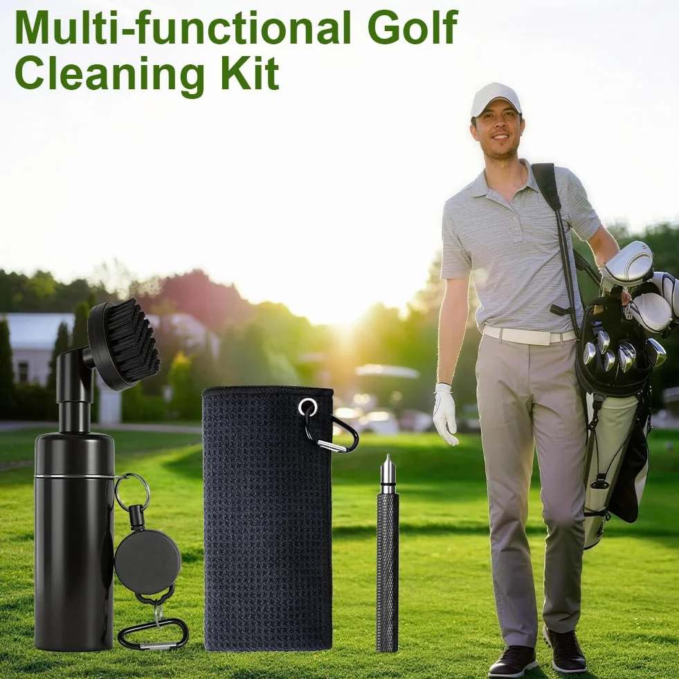 Vicloon Kit Pulizia Golf Accessori Multifunzione con Asciugamano Spazzole Groove Moschettone