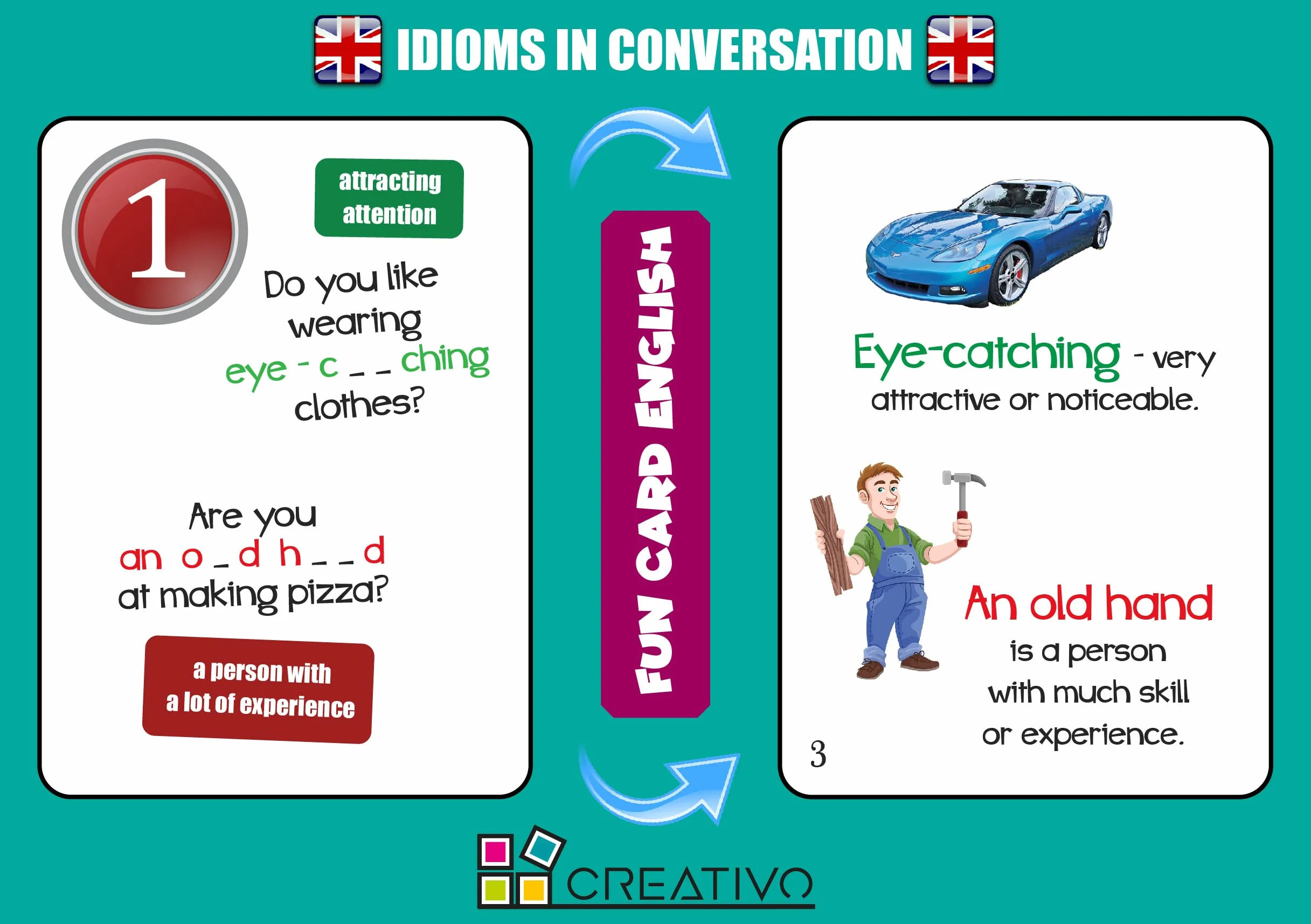 Fun Card English 100 IDIOMS in Conversation (Grammar and Vocabulary Flashcards + Exciting Game)