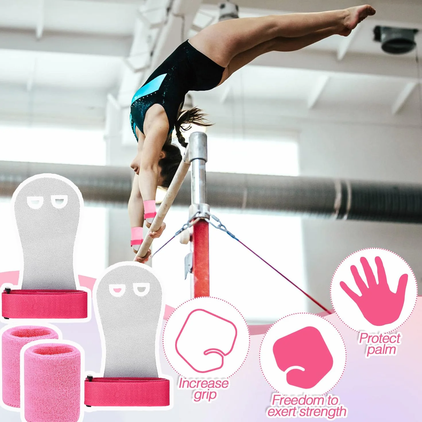 Cinturini da Polso con Presa per Ginnastica Sportiva, Protezione del Polso per Sollevamento Pesi per Ragazze Bambini (Rosa)